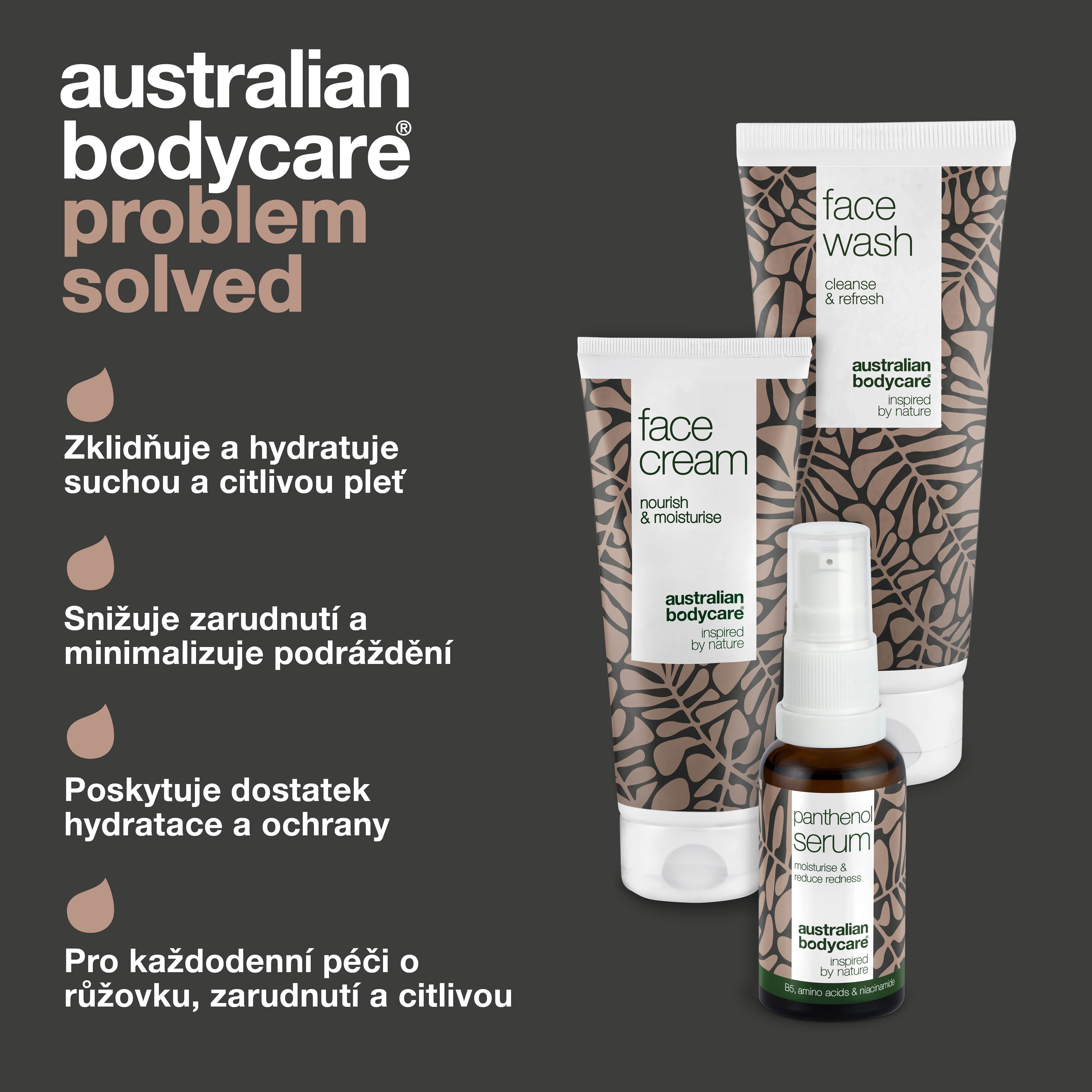 Zestaw do pielęgnacji skóry na trądzik różowaty, zaczerwienienia twarzy i skórę wrażliwą — 3 łagodzące produkty do pielęgnacji twarzy, w tym: Płyn do mycia twarzy, Serum z witaminą B5 i Krem do twarzy