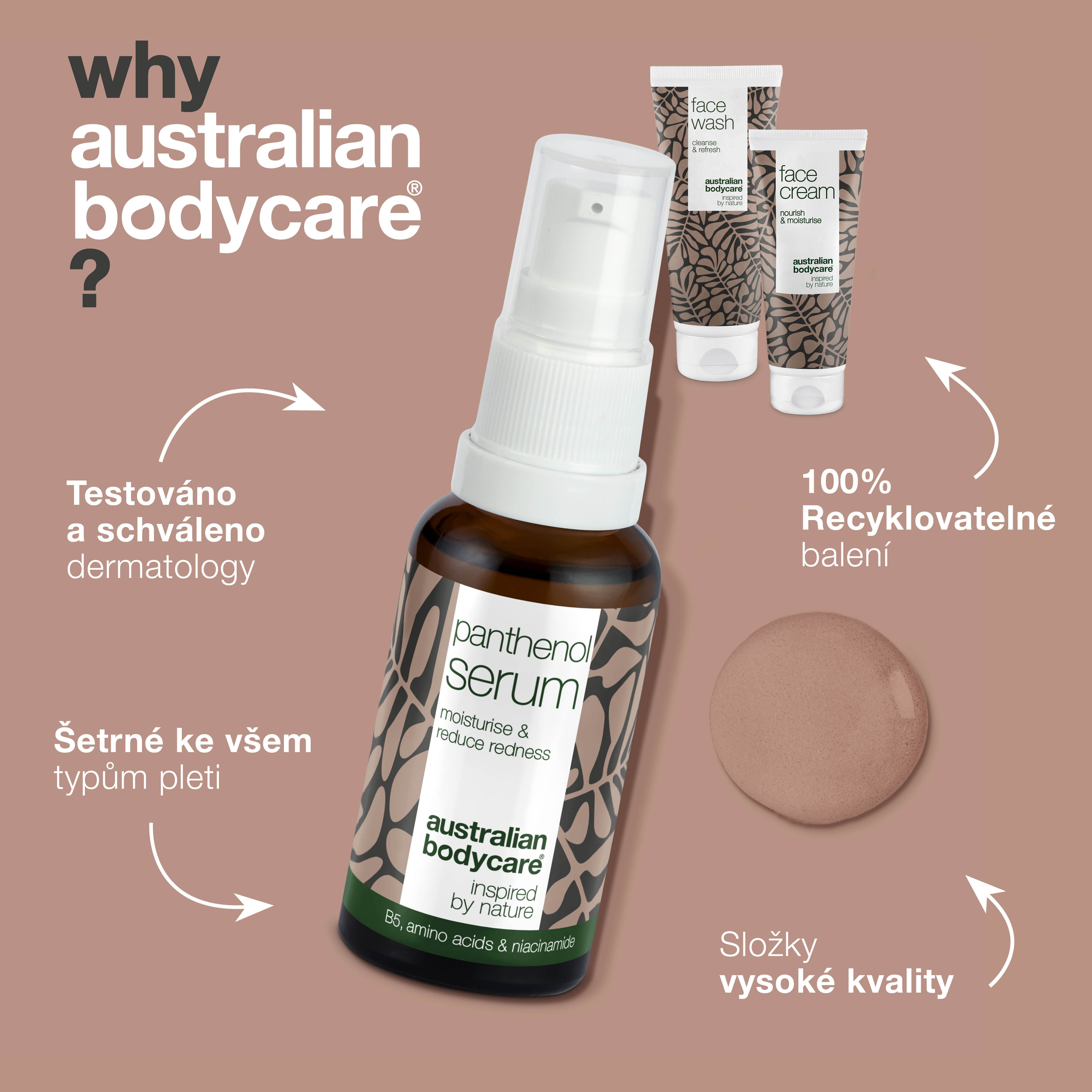 Zestaw do pielęgnacji skóry na trądzik różowaty, zaczerwienienia twarzy i skórę wrażliwą — 3 łagodzące produkty do pielęgnacji twarzy, w tym: Płyn do mycia twarzy, Serum z witaminą B5 i Krem do twarzy