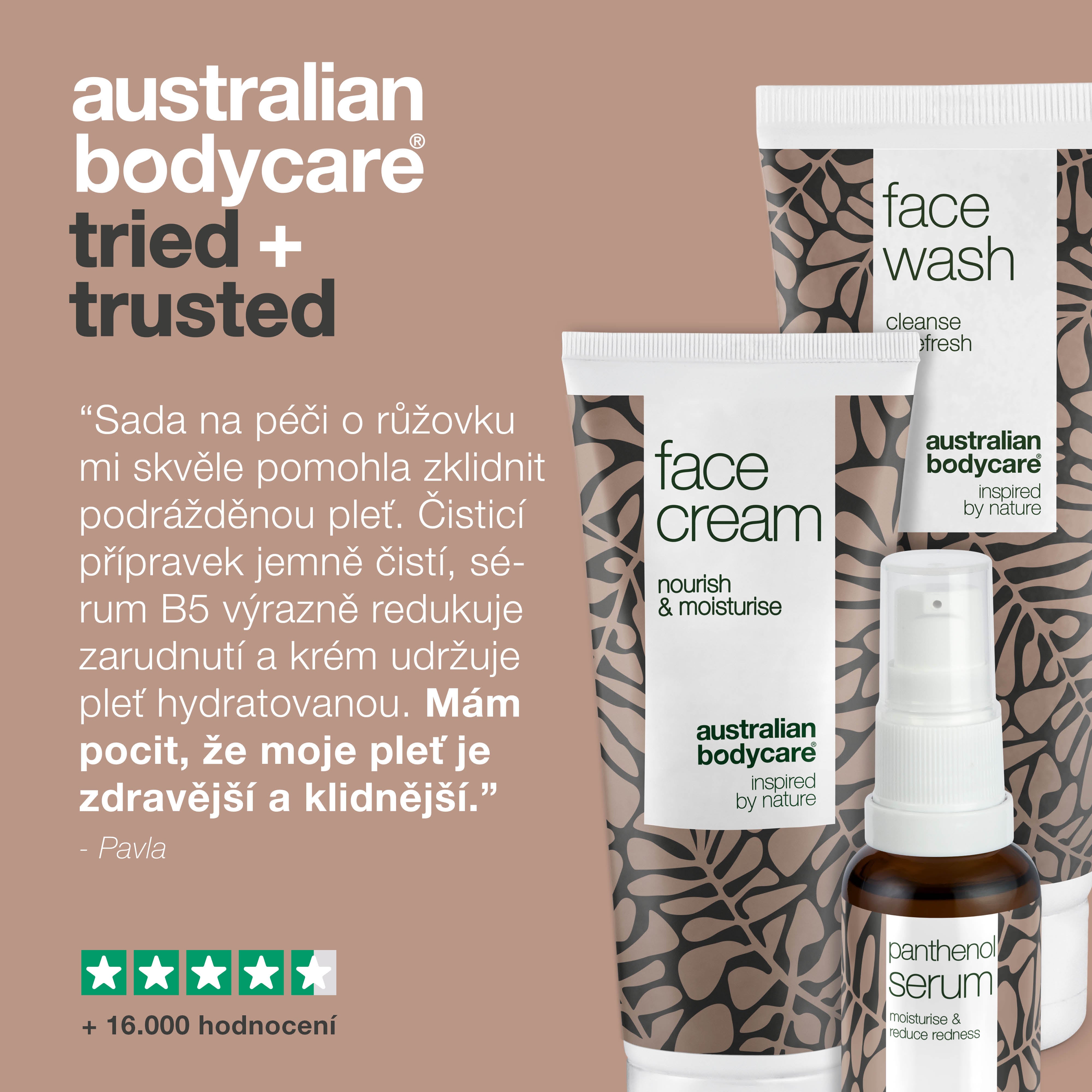 Sada na péči o růžovku, zarudnutí a citlivou pleť — 3 zklidňující produkty: čisticí přípravek, sérum B5 a krém