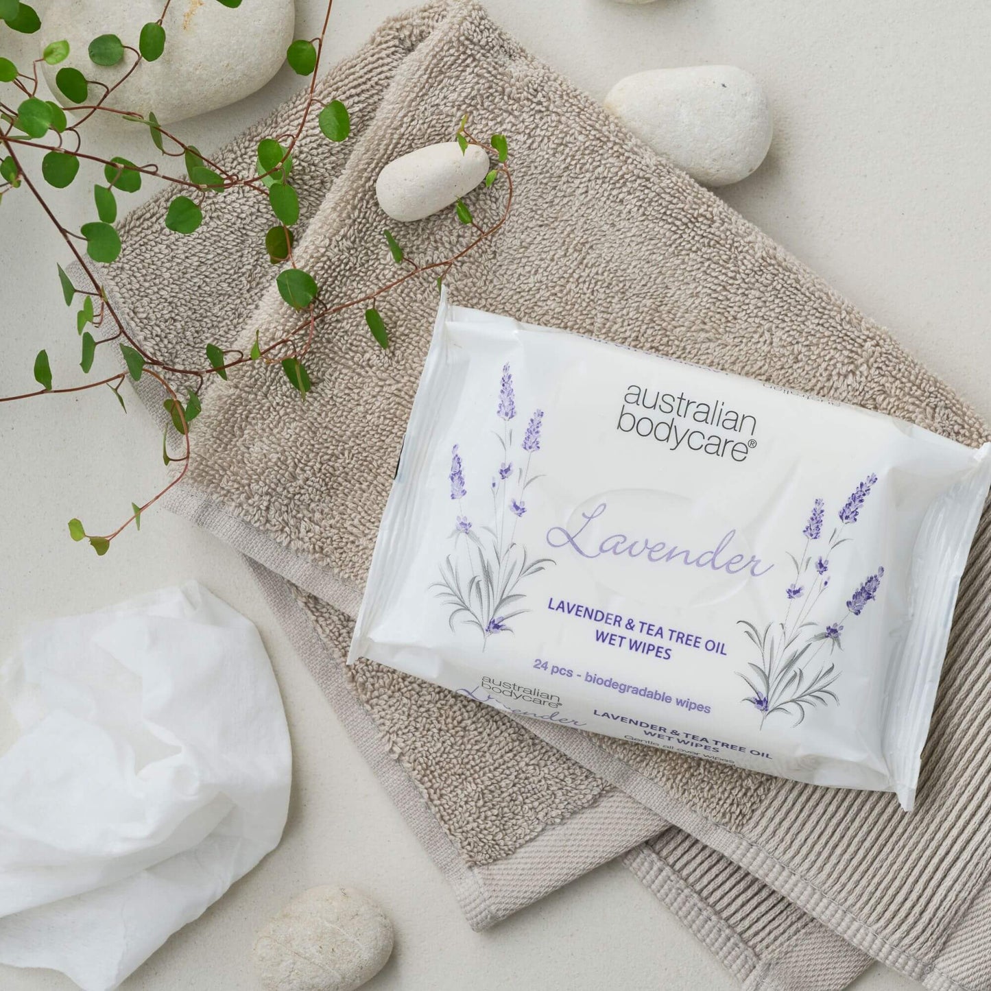 Vlhčené ubrousky s levandulou & Tea Tree olejem (24 kusy) - Na čištění a hydrataci obličeje a těla