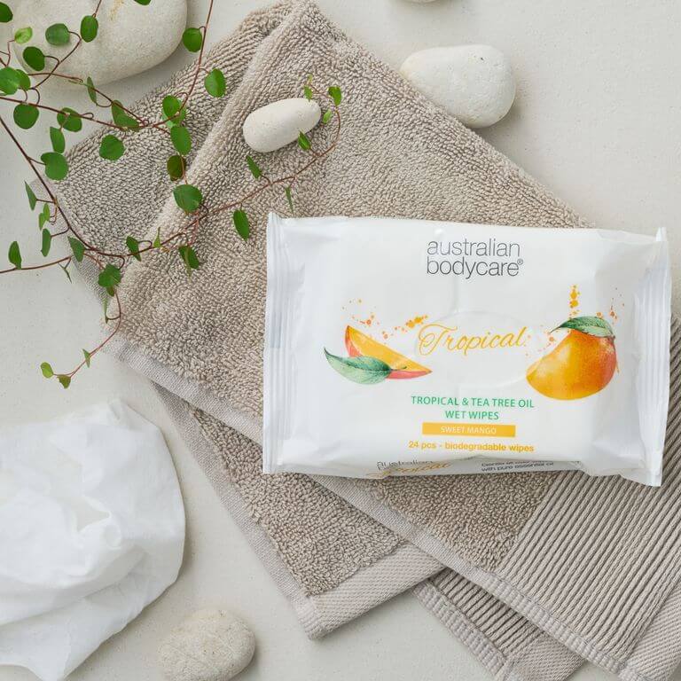 Vlhčené ubrousky s mangem & Tea tree olejem (24 ks.) - Pro každodenní čištění těla a obličeje