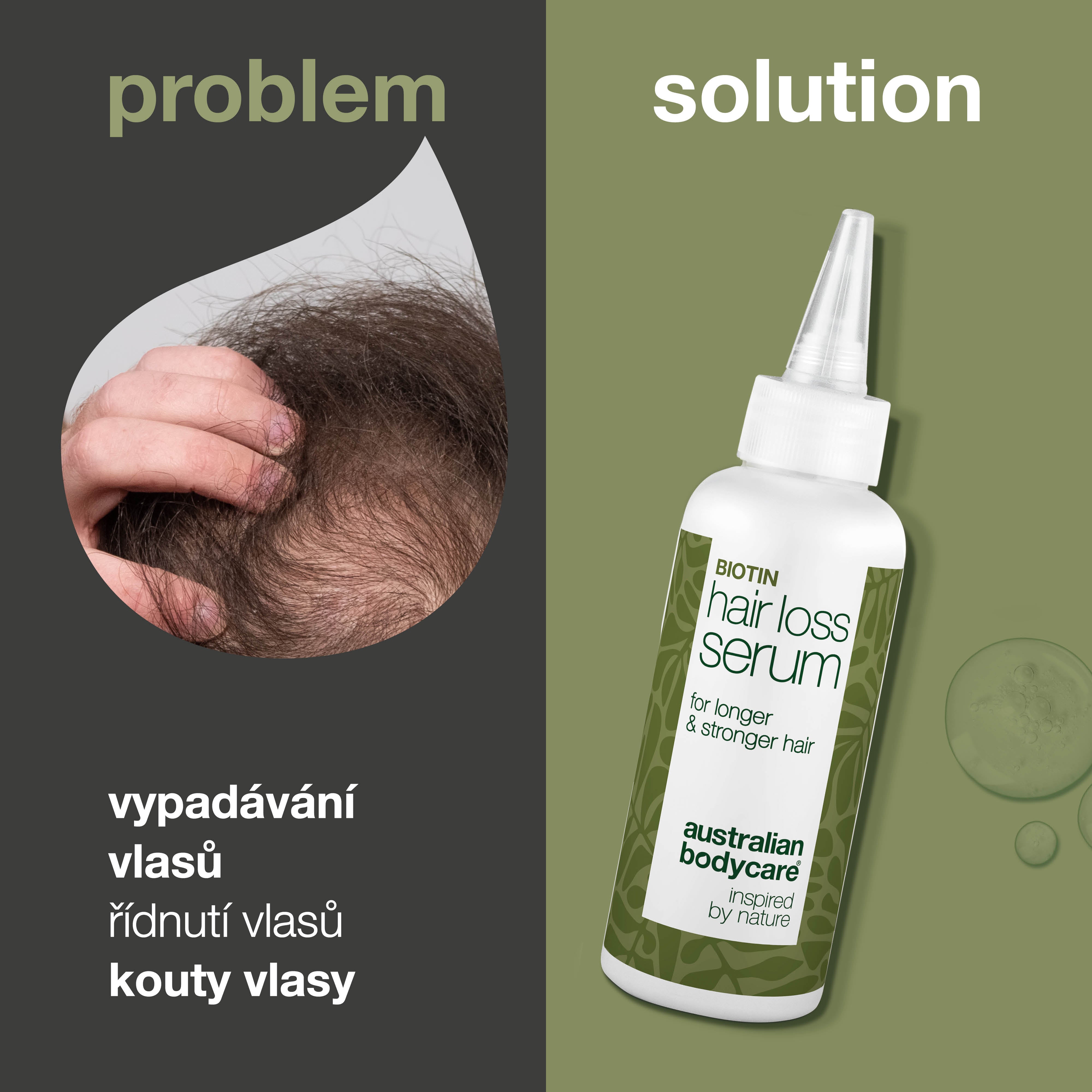 Sérum proti vypadávání vlasů s biotinem, Capilia Longa & kofeinem. Posiluje jemné vlasy a vyživuje pokožku hlavy pro zdravější růst.