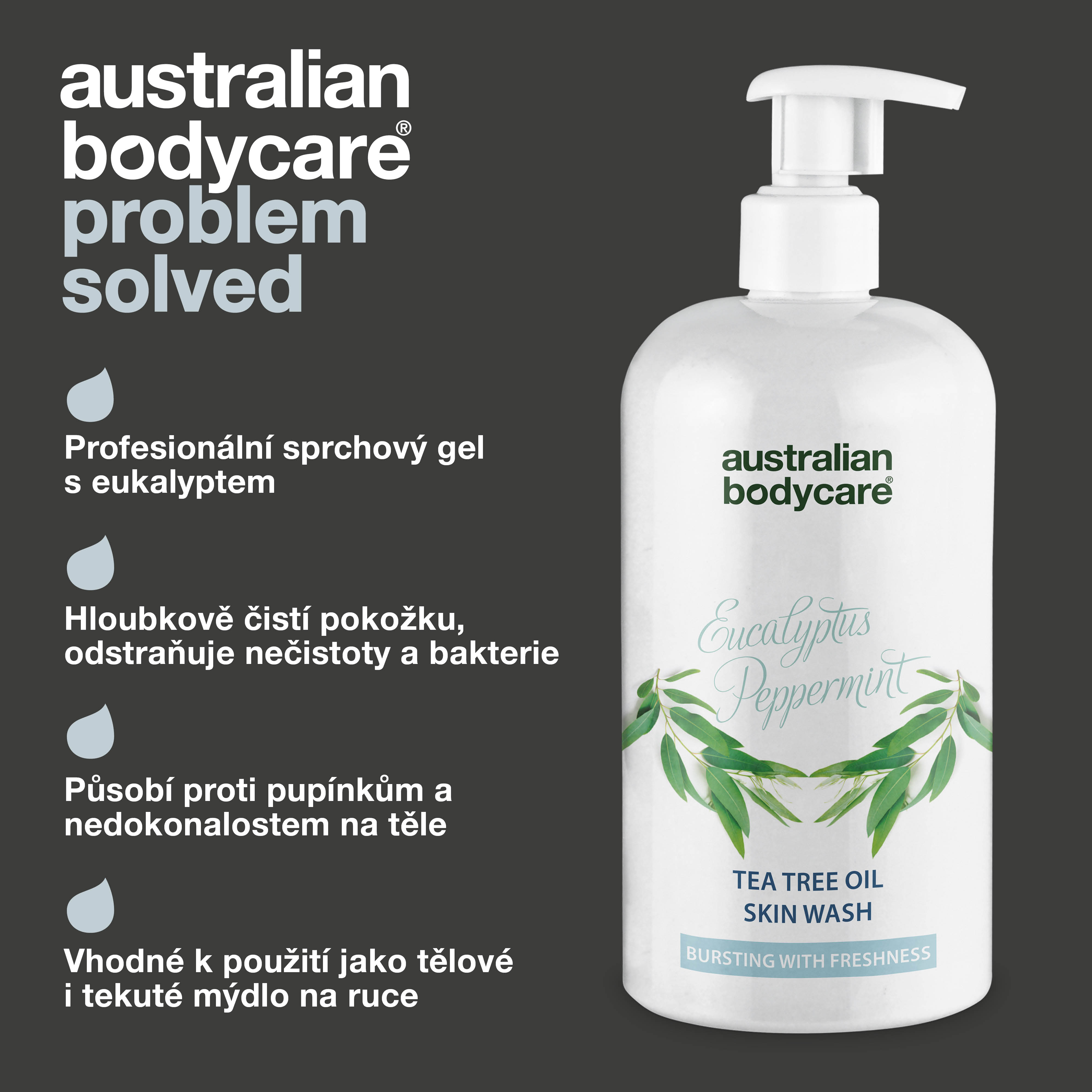 Professional Eucalyptus Skin Wash — Żel pod prysznic do użytku profesjonalnego, z naturalnym drzewem herbacianym i australijskim olejkiem eukaliptusowym