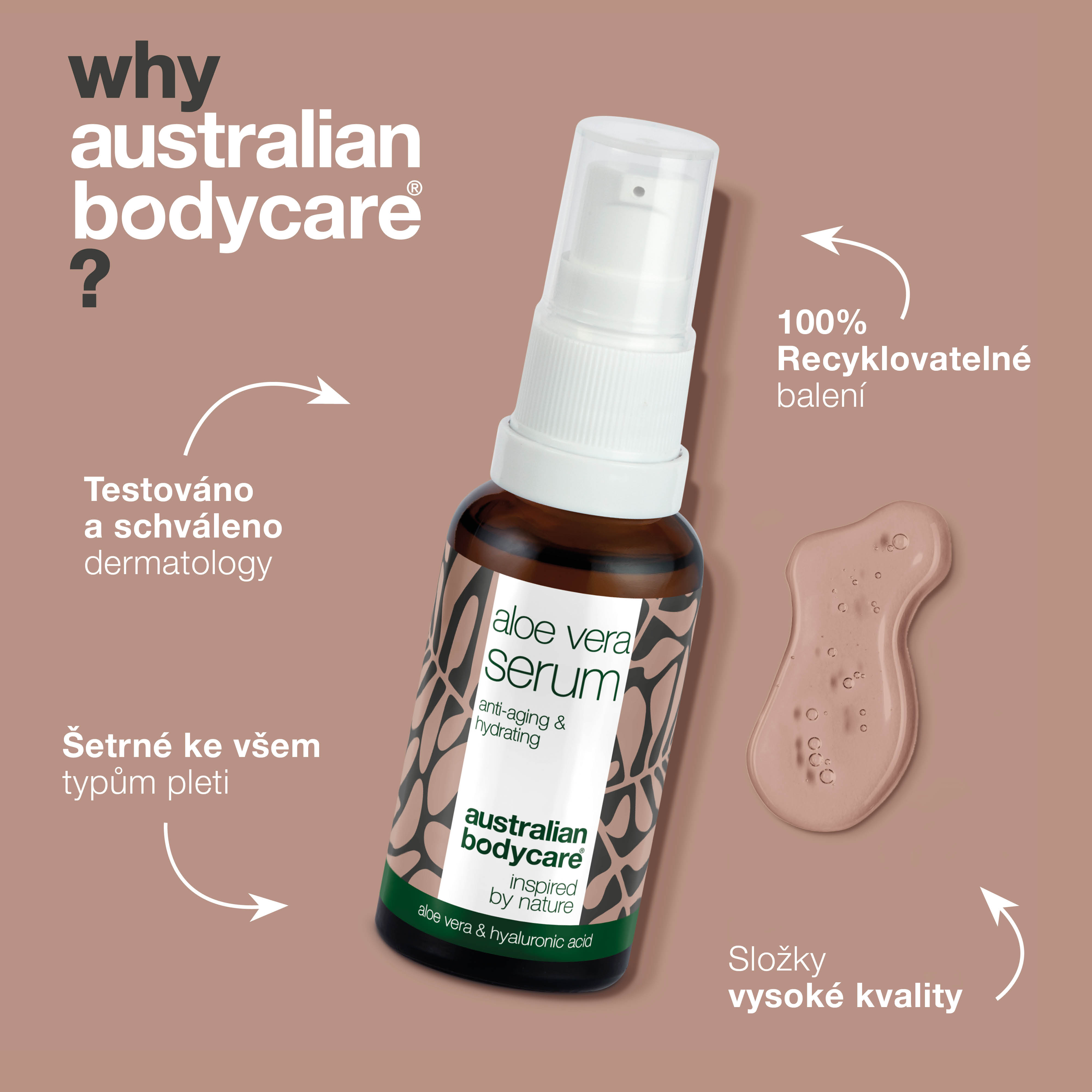 Aloesowe serum przeciwstarzeniowe i nawilżające z witaminami C, E, F — Nawilżające serum z aloesem, olejkiem z drzewa herbacianego i kwasem hialuronowym do skóry suchej i starzejącej się