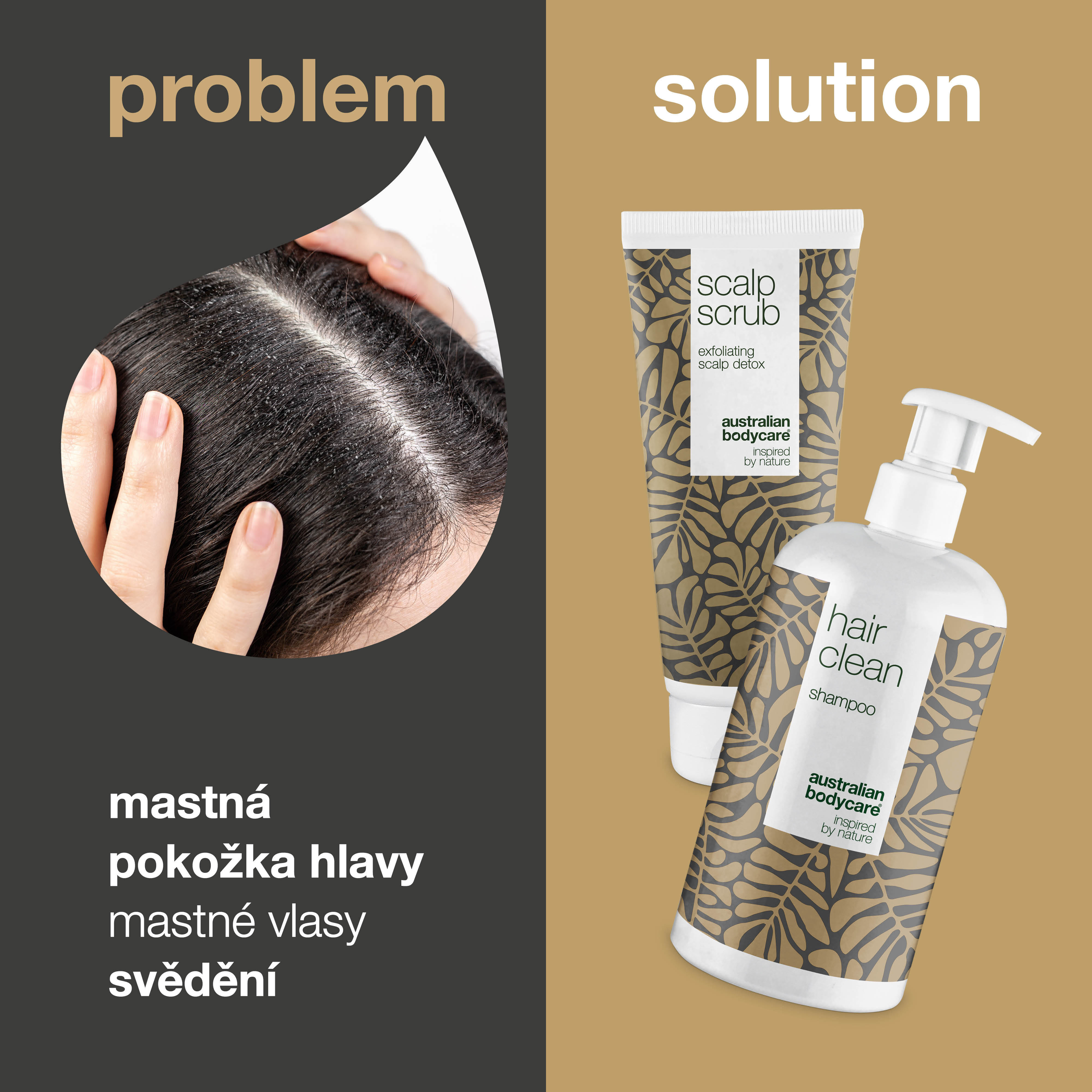 2 produkty na pryszcze na skórze głowy: peeling i szampon z olejkiem z drzewa herbacianego na pryszcze na skórze głowy