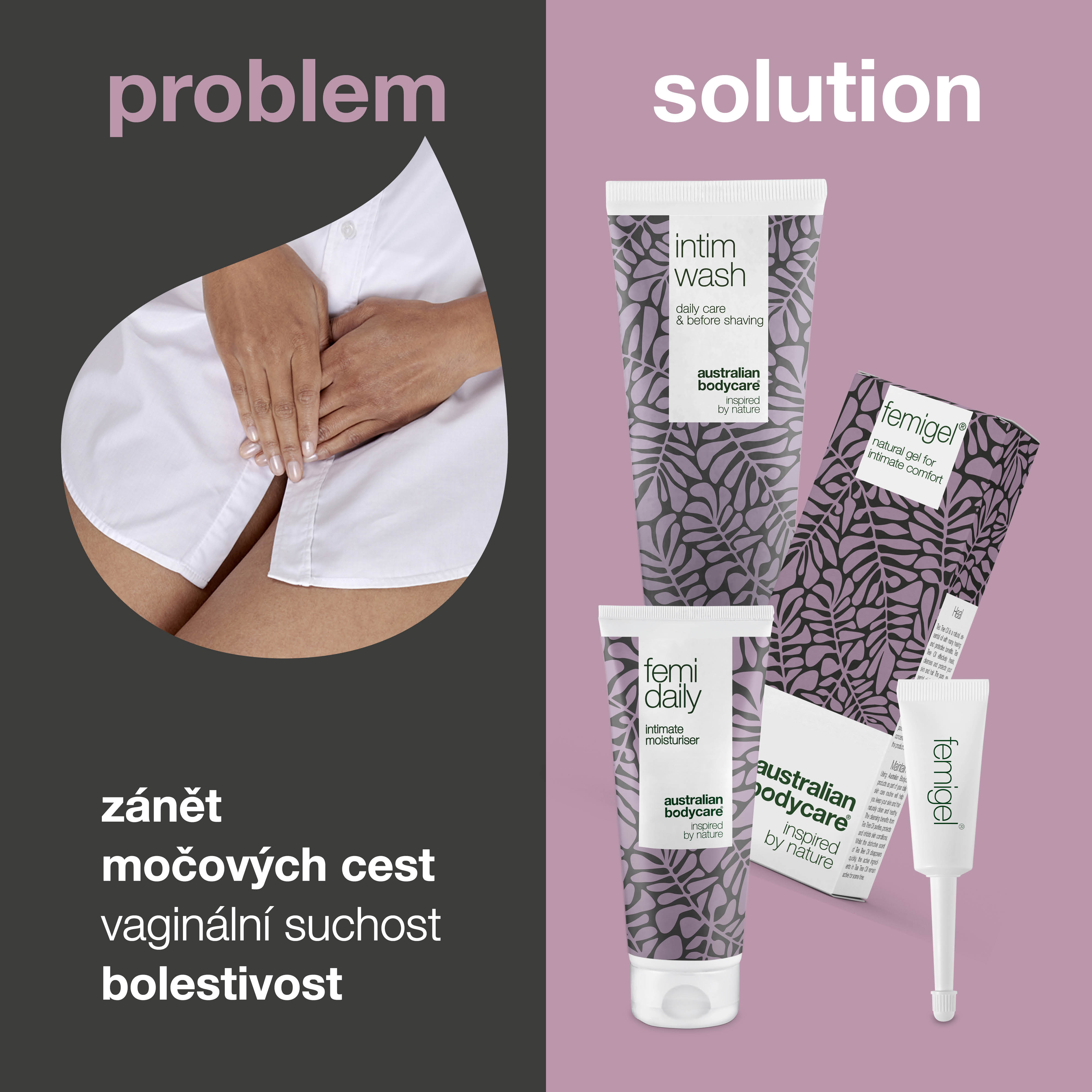 Zestaw 3 produktów do pielęgnacji zapalenia pęcherza — produkty do higieny intymnej redukujące suchość, mrowienie i podrażnienia
