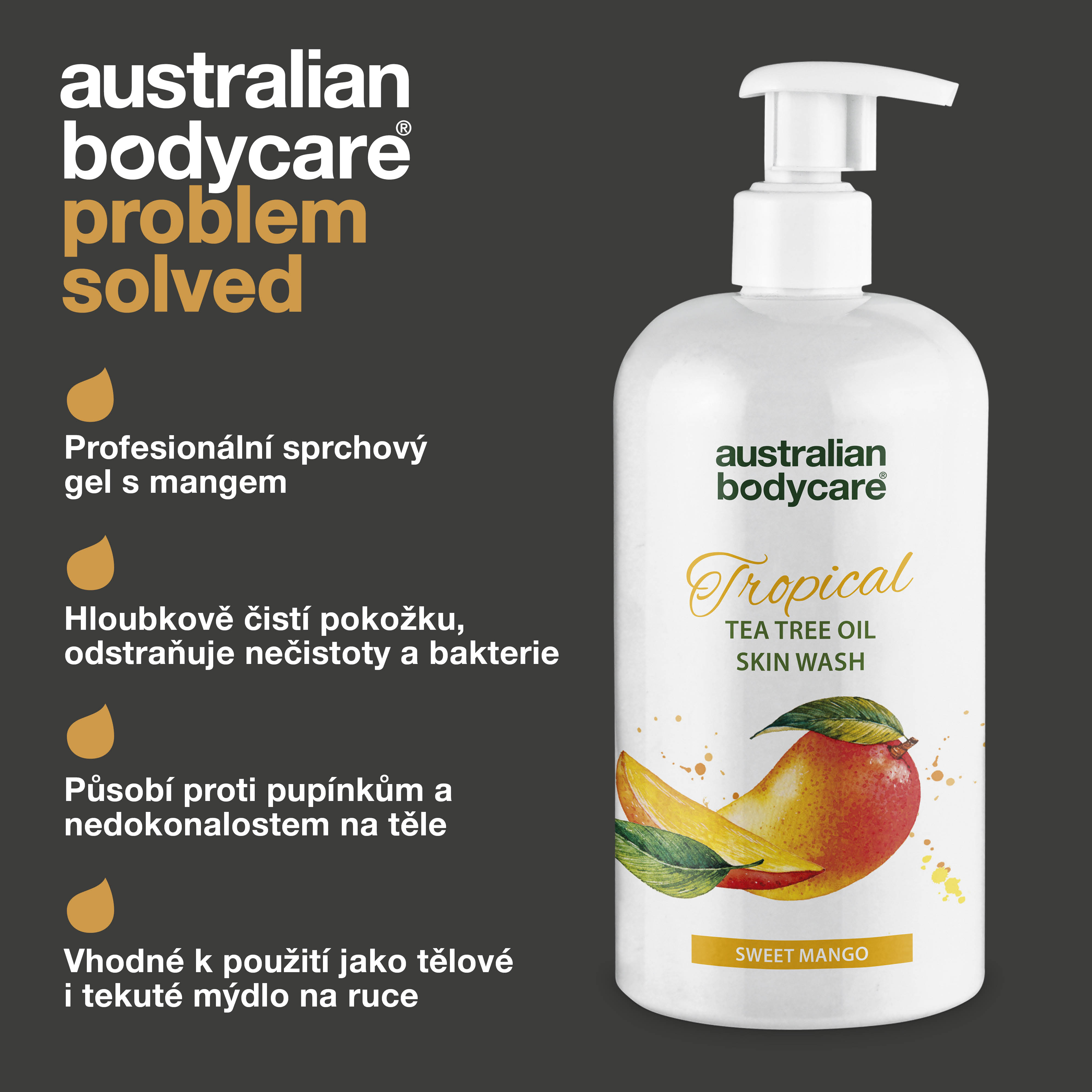 Tropical Mango Skin Cleanser: Profesjonalny żel do mycia ciała z olejkiem z drzewa herbacianego i mango dla czystej, zdrowej skóry