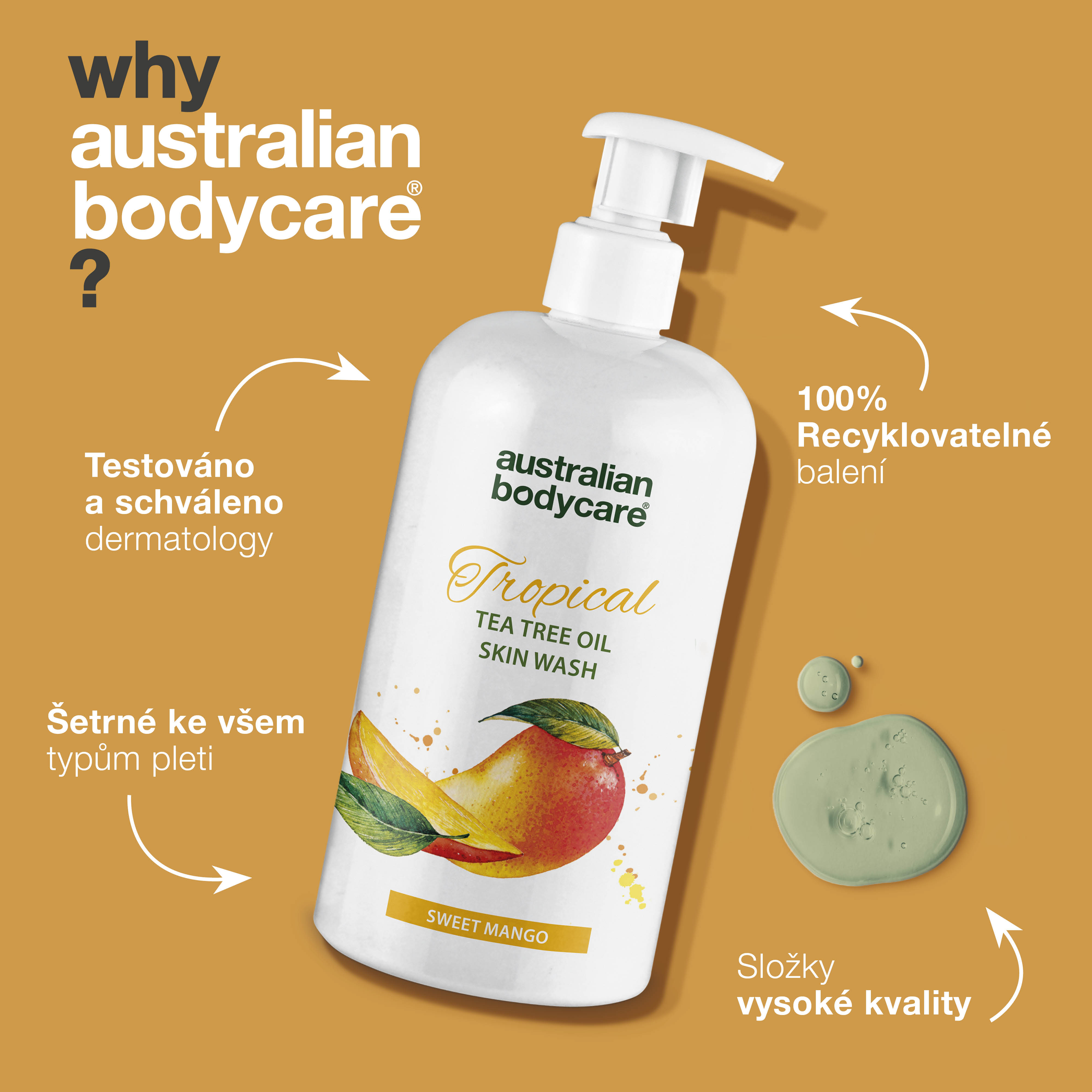 Tropical Mango Skin Cleanser: Profesjonalny żel do mycia ciała z olejkiem z drzewa herbacianego i mango dla czystej, zdrowej skóry