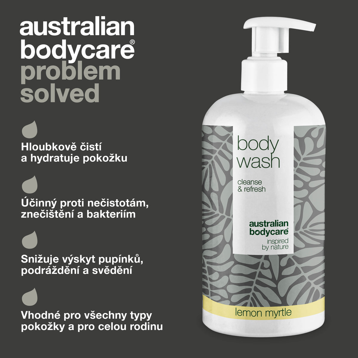 Body Wash Lemon Myrtle od Australian Bodycare hloubkově čistí a hydratuje pokožku. Je účinný proti nečistotám, znečištění a bakteriím, snižuje výskyt pupínků, podráždění a svědění a je vhodný pro všechny typy pokožky a pro celou rodinu.