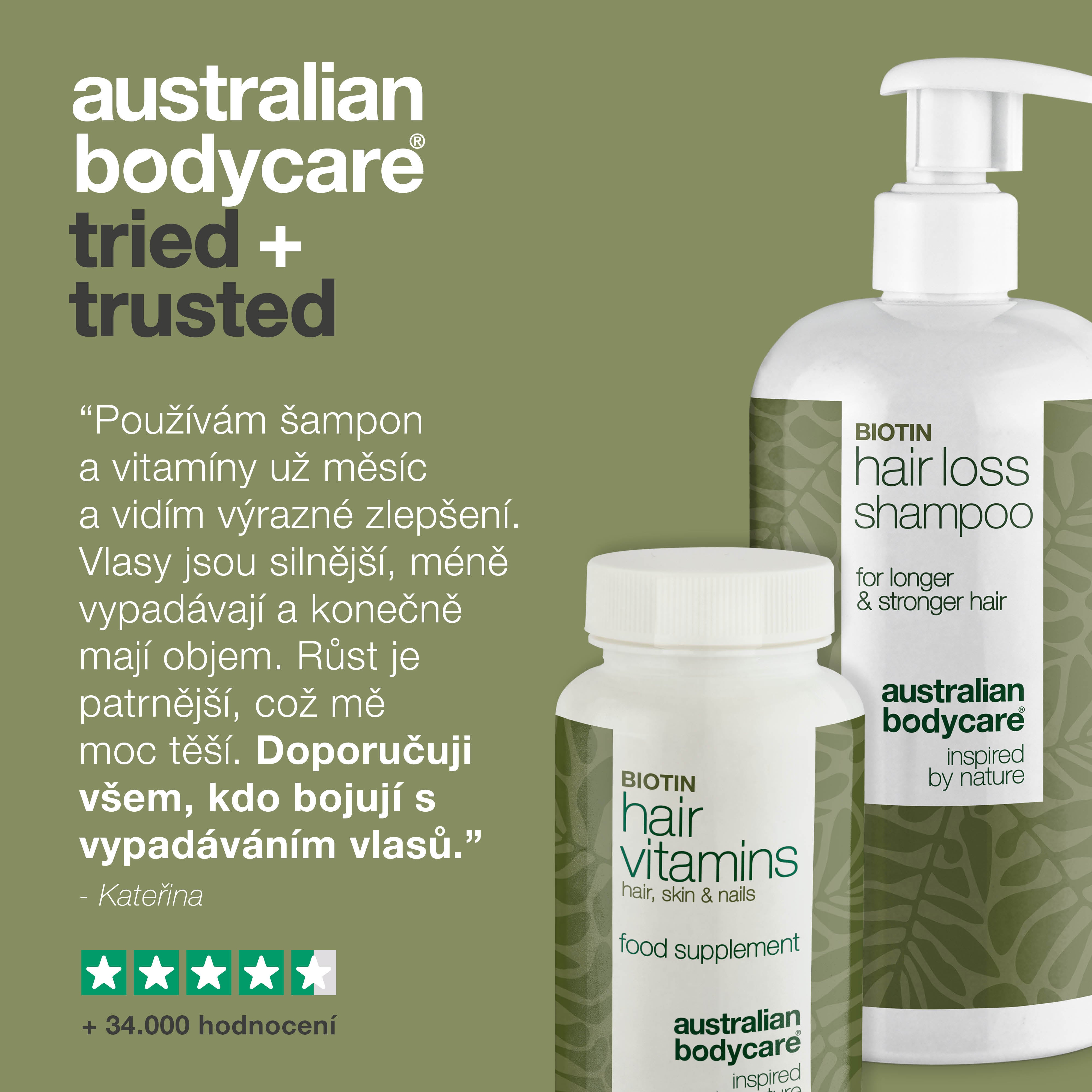 Šampon proti vypadávání vlasů a vitamíny pro podporu růstu vlasů — Produkty na posílení tenkých a poškozených vlasů