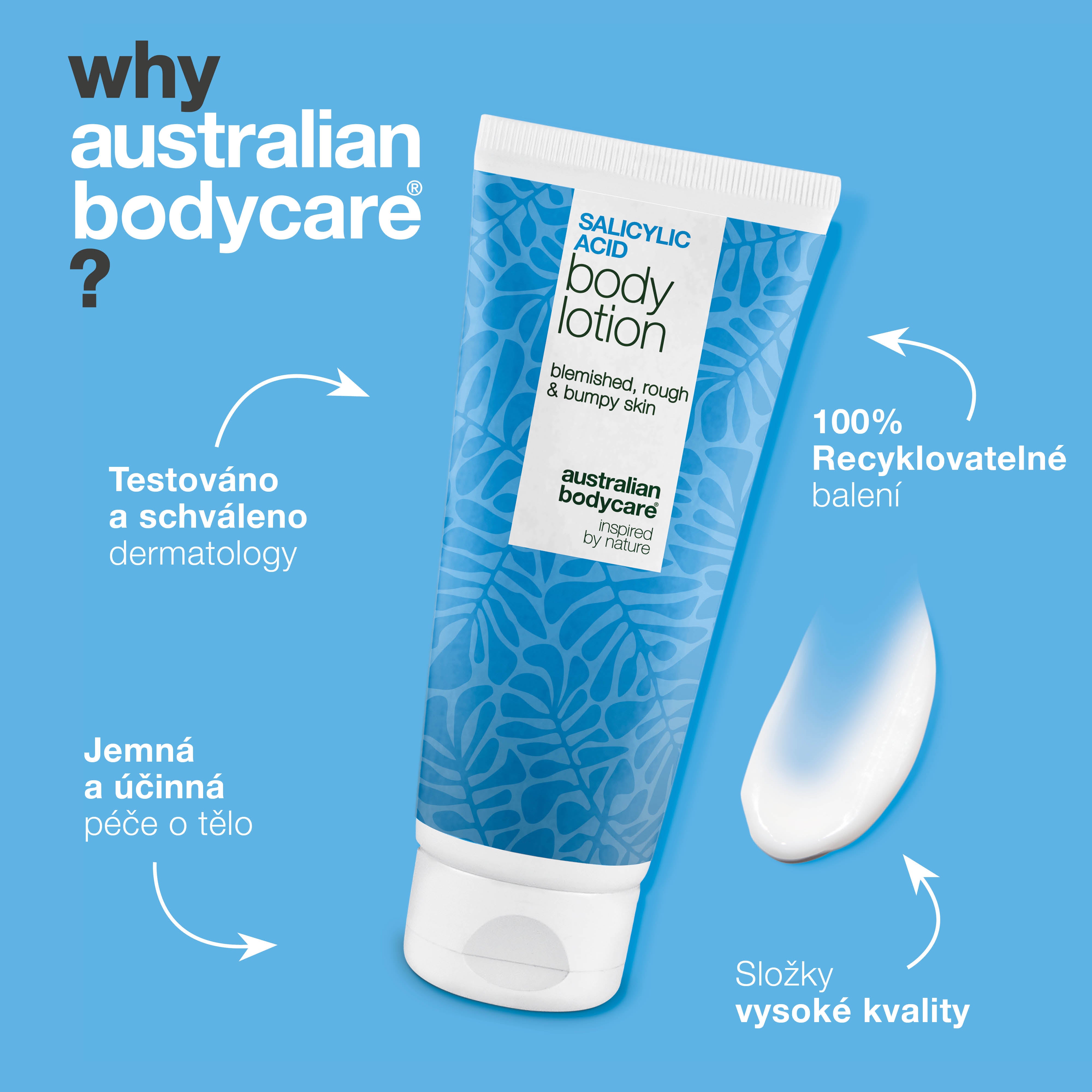 Tělové mléko s kyselina salicylová – suchá a hrubá pokožka — Tělové mléko s kyselina salicylová jemně exfoliuje, hydratuje a pomáhá vyhladit suchou a hrubou pokožku. Ideální pro každodenní péči.