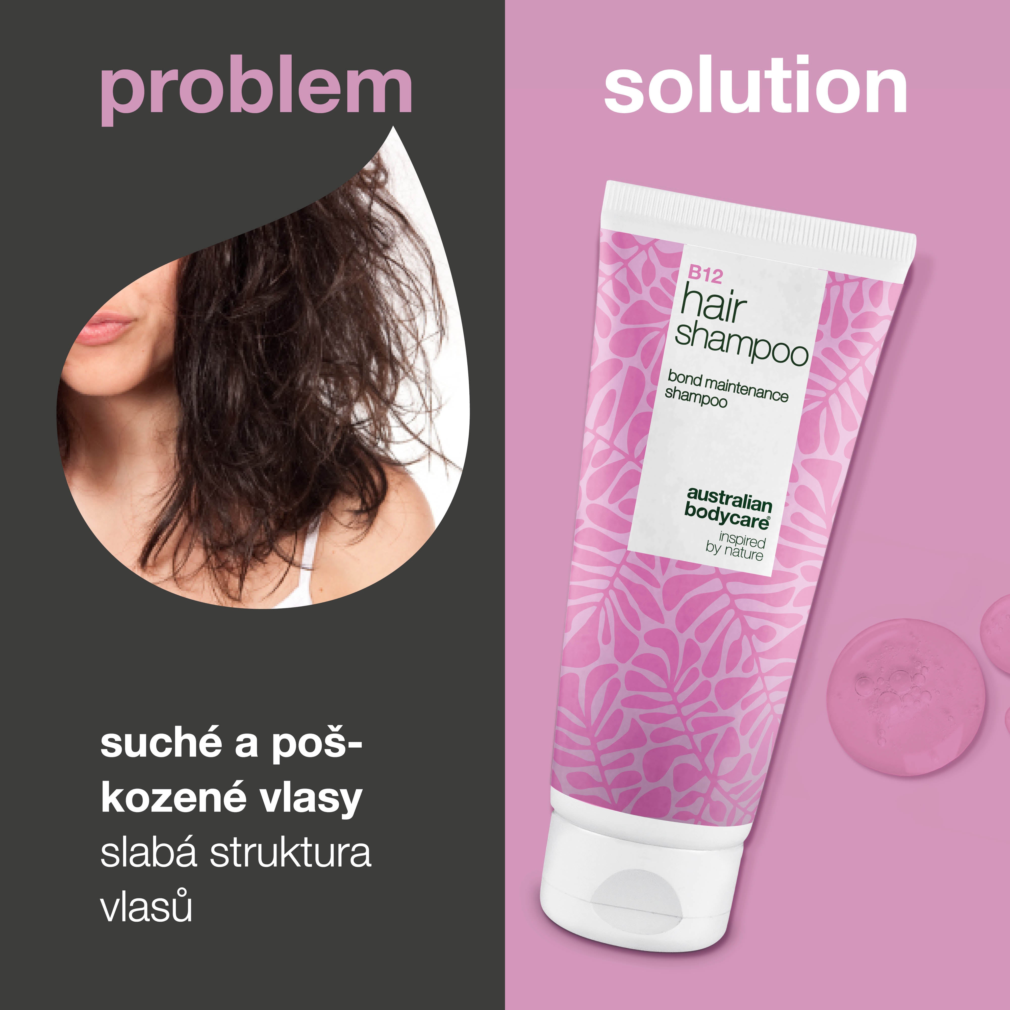 Šampon s vitamínem B12 regeneruje a posiluje poškozené vlasy díky bond efektu, který obnovuje vlasová vlákna.