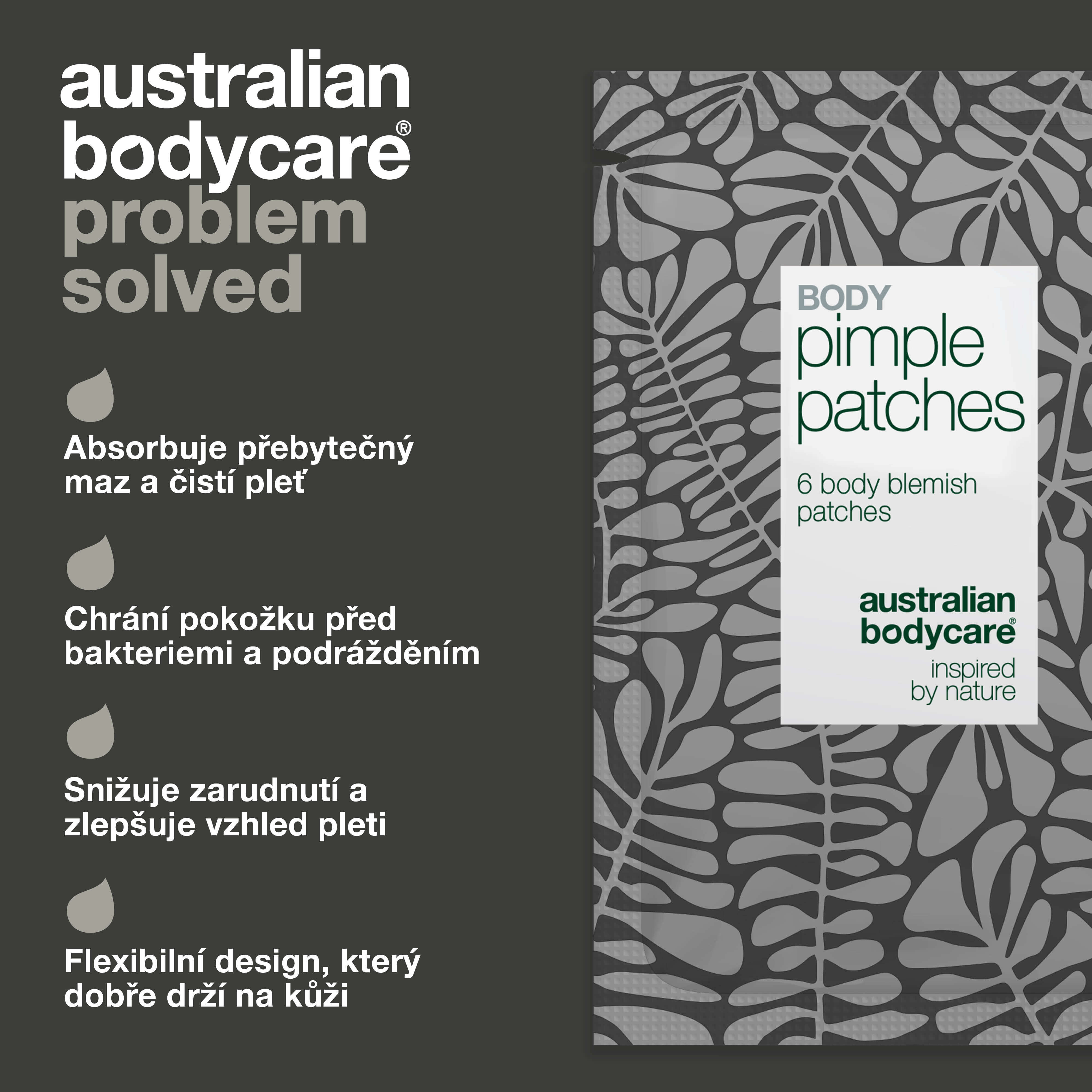 Body Pimple Patches – Náplasti na pupínky na tělo — Odstraňte pupínky na zádech, hrudi a ramenou. Náplasti absorbují maz a chrání pokožku před bakteriemi.