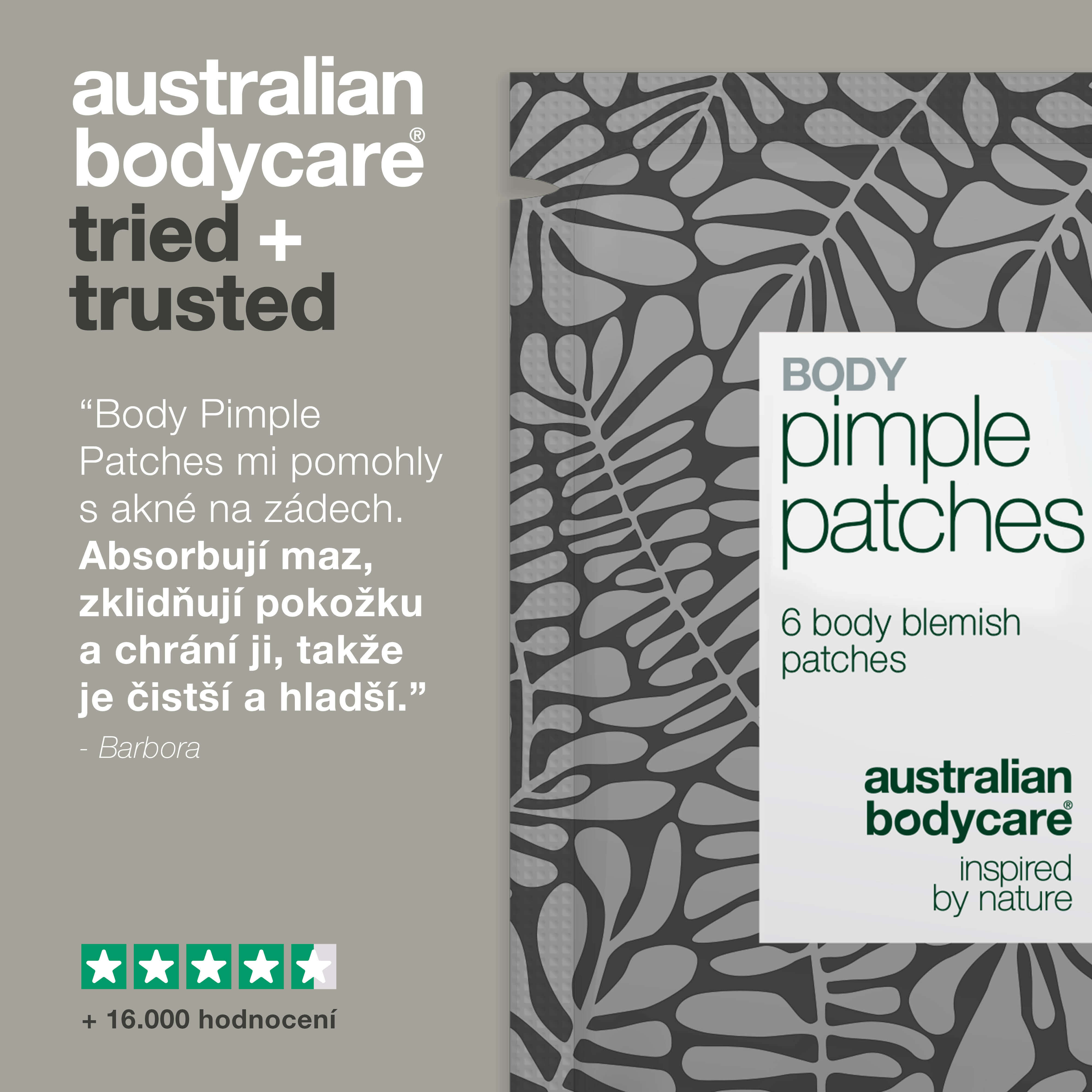 Body Pimple Patches – Náplasti na pupínky na tělo — Odstraňte pupínky na zádech, hrudi a ramenou. Náplasti absorbují maz a chrání pokožku před bakteriemi.