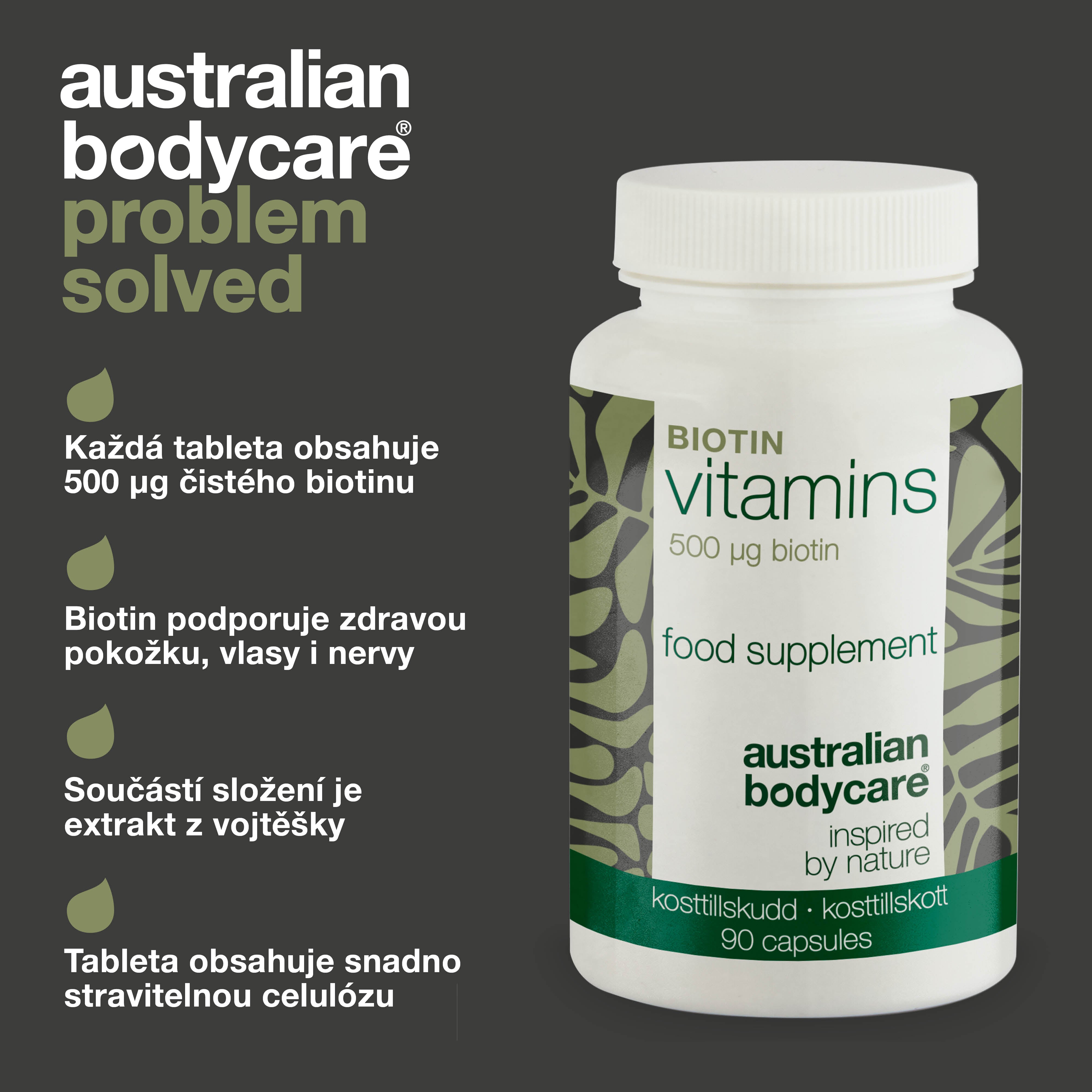 Doplněk stravy Biotin 500 µg – vitamín B7 – 90 ks — Doplněk s biotinem 500 µg – podporuje vlasy, pokožku a sliznice. Klíčové složky: biotin, Medicago sativa a celulóza.