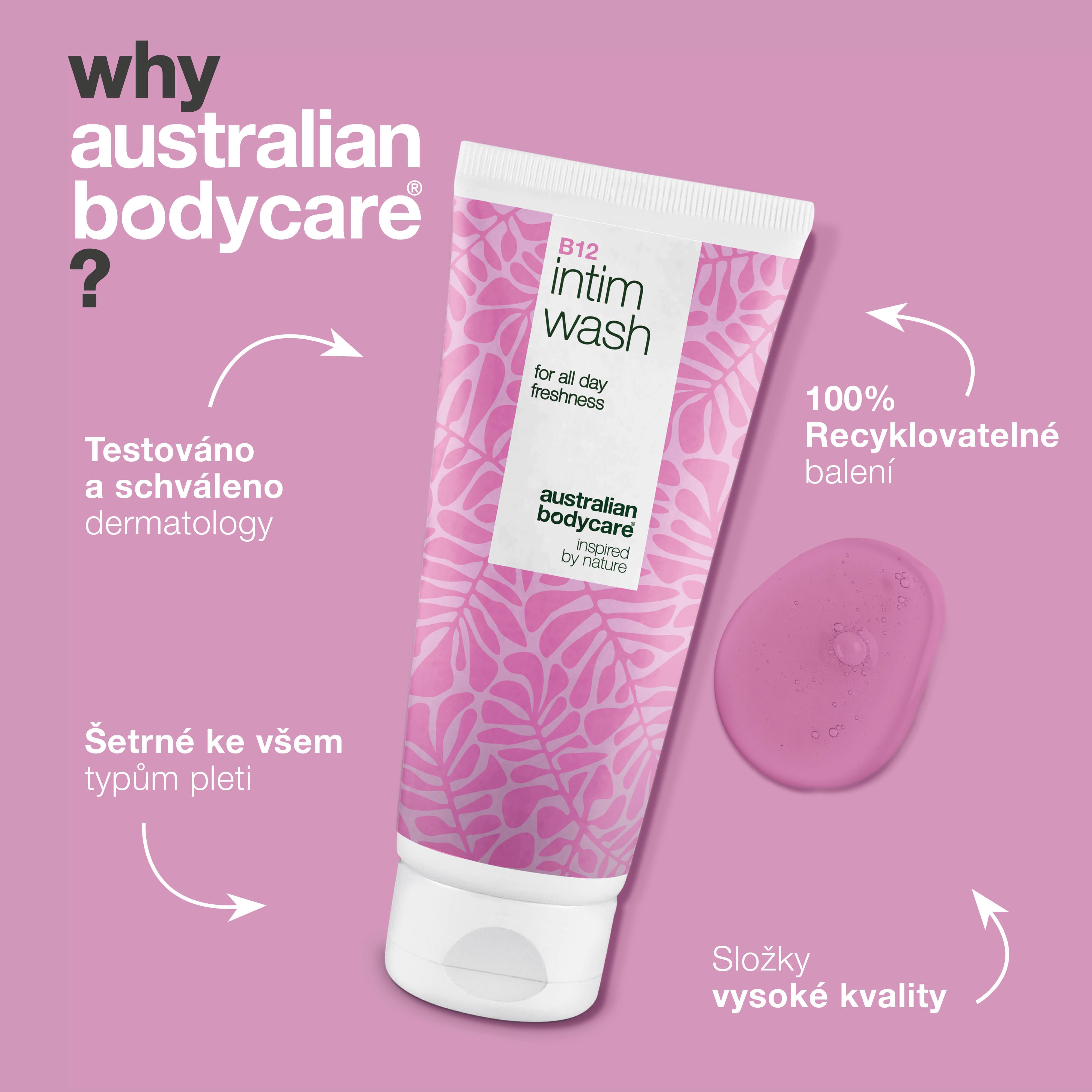 Intimní gel proti suchosti, podráždění a diskomfortu. S vitamínem B12, hydratačním glycerinem a jemnými rostlinnými čisticími složkami.