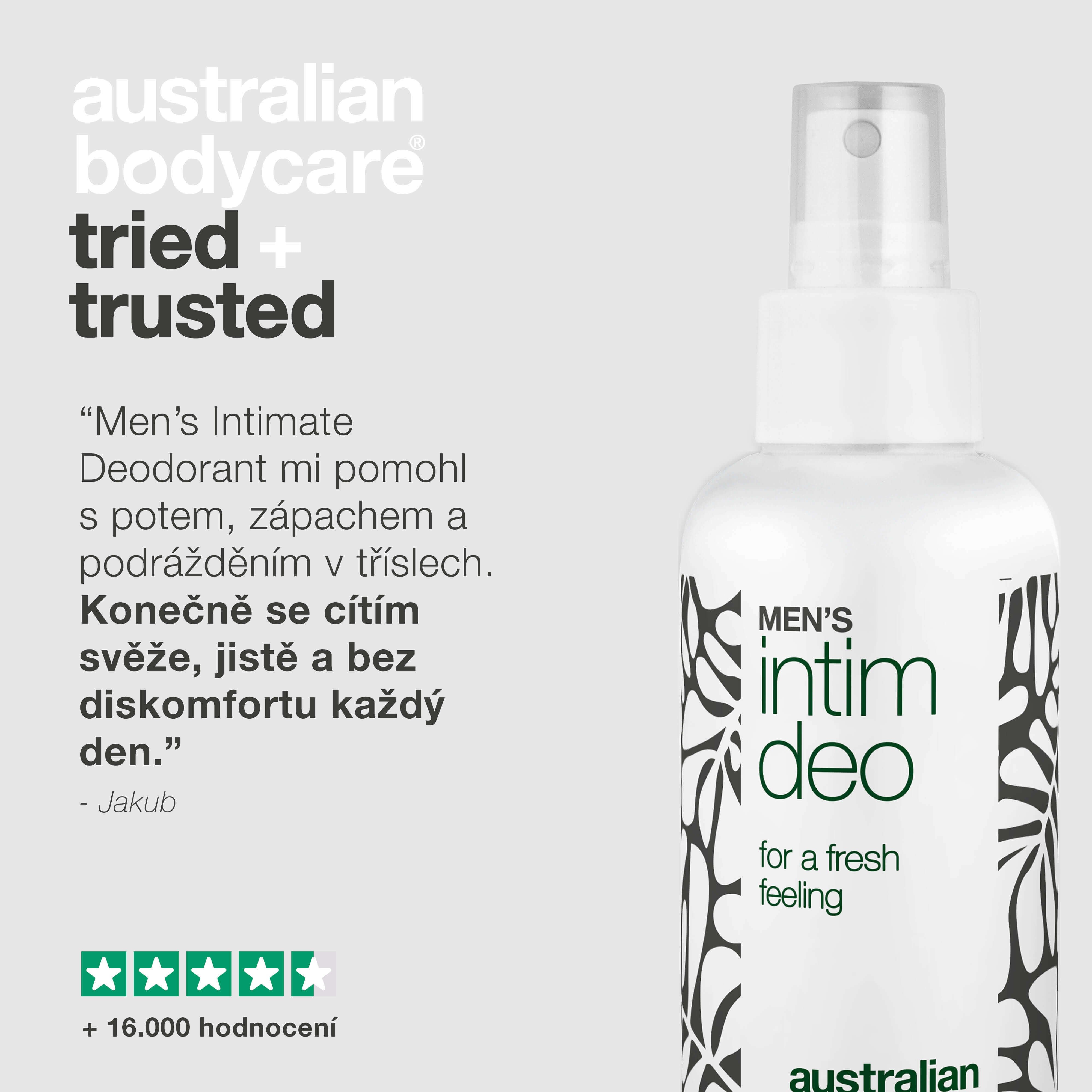 Intimní deodorant pro muže proti potu, zápachu a svědění — Intimní deodorant pro muže řeší pot, zápach a podráždění v oblasti třísel. Každodenní svěžest a pohodlí.