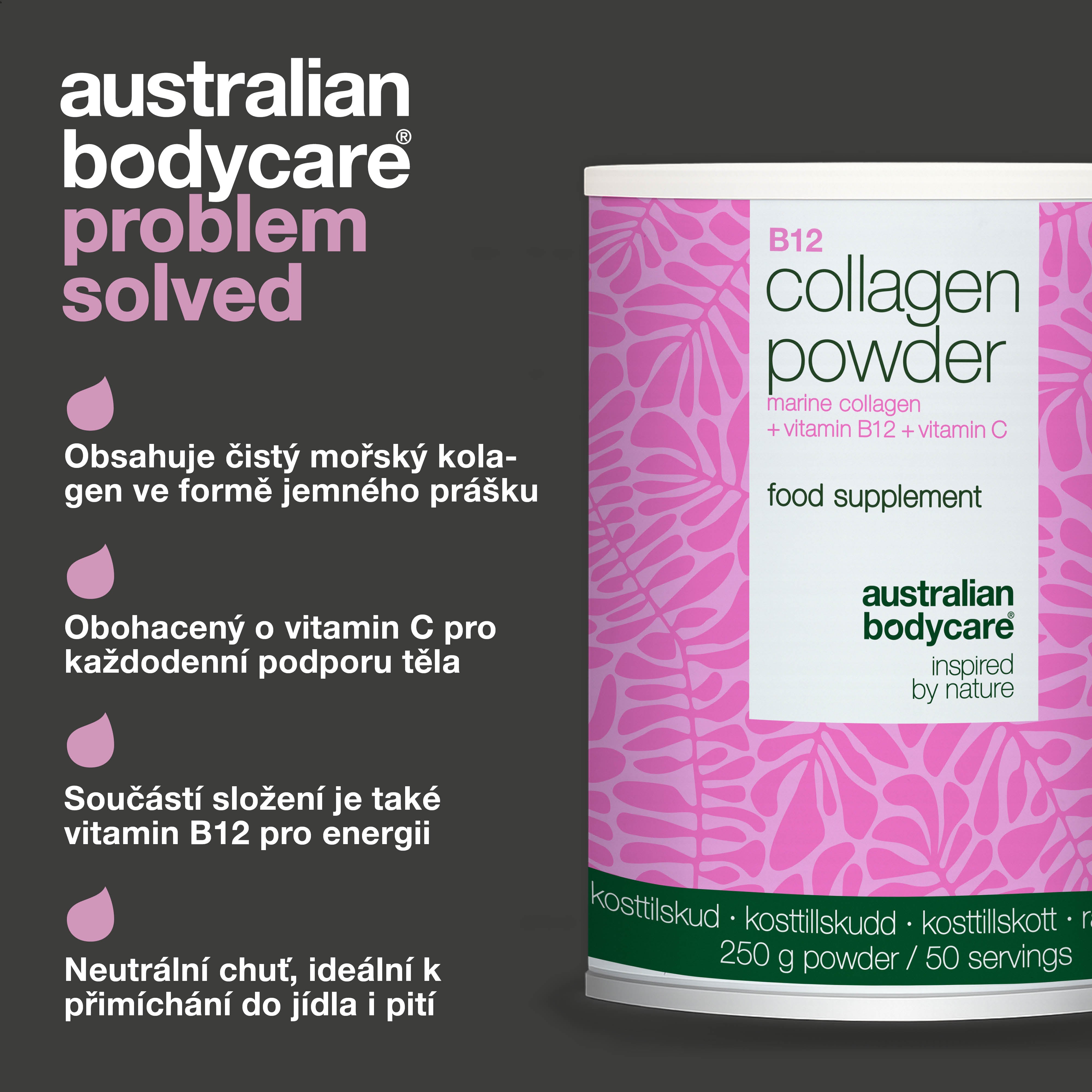 Kolagenový prášek pro každodenní použití v jídle nebo nápojích. Snadné dávkování. Obsahuje mořský kolagen, vitamín C a vitamín B12.