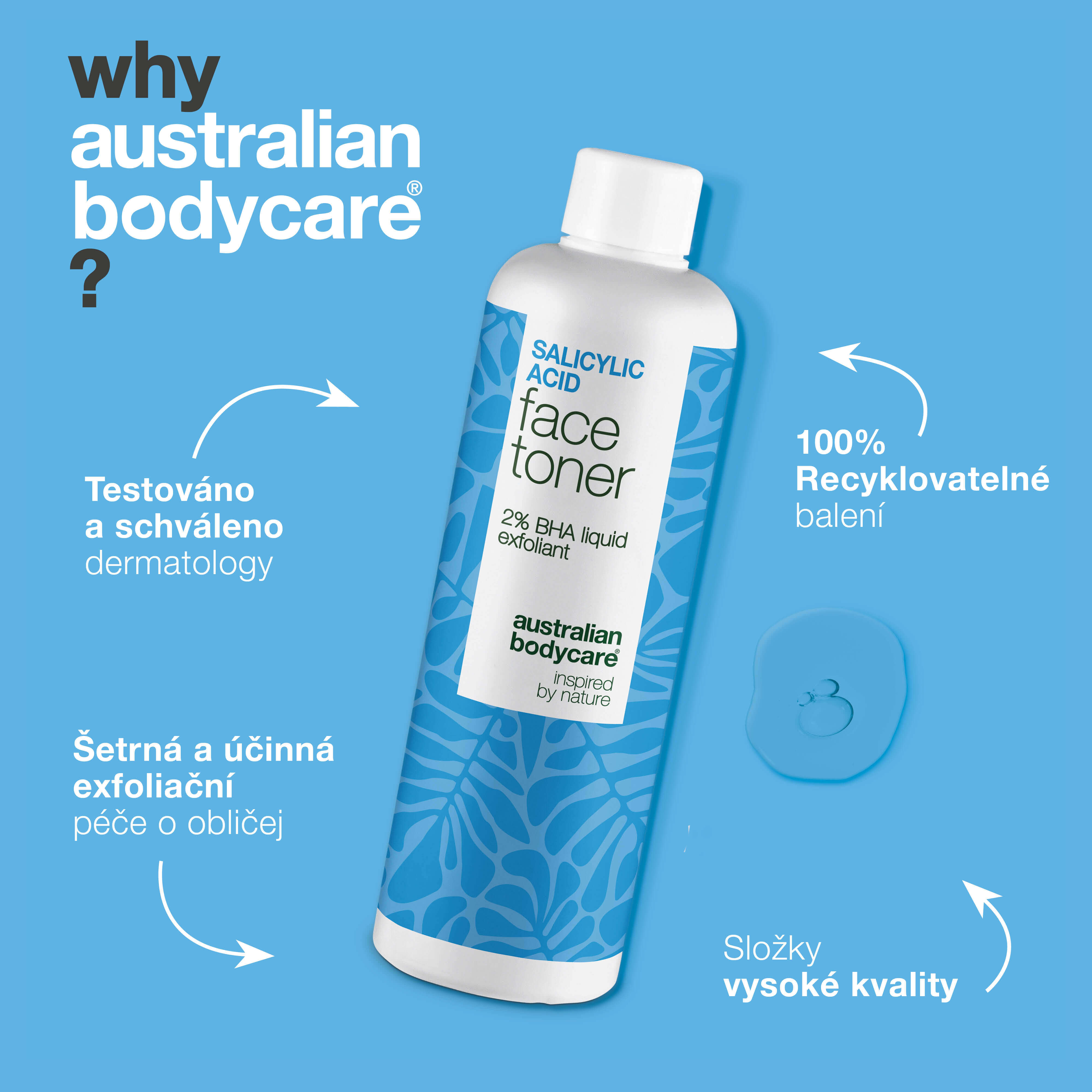 Tonik s Kyselina salicylová na akné a rozšířené póry — Tonikum s Kyselina salicylová čistí póry, redukuje akné a lesk. Vhodné pro každodenní použití na problematickou pleť.