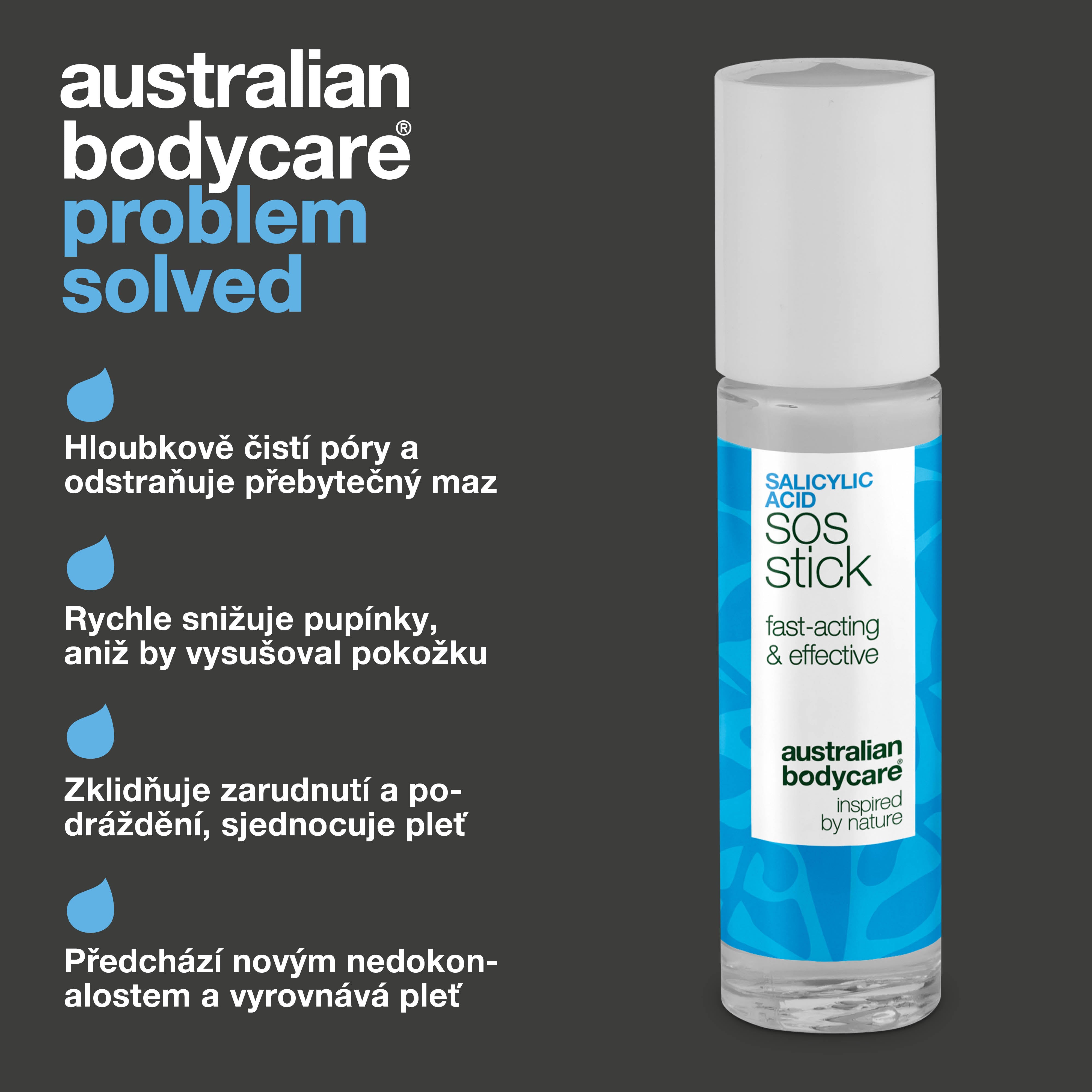 SOS tyčinka s kyselinou salicylovou – zklidňuje zarudnutí, čistí póry a redukuje pupínky