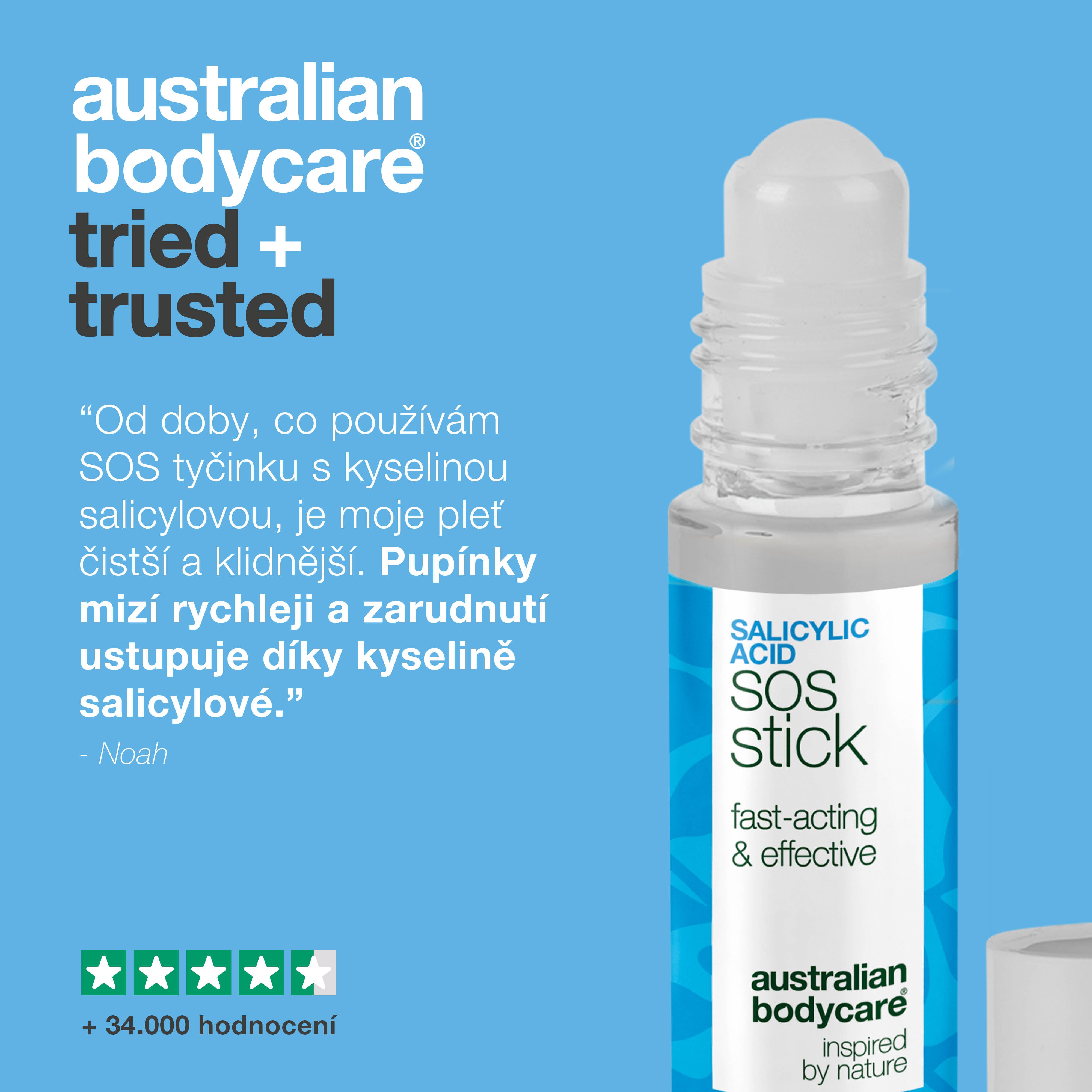 SOS tyčinka s kyselinou salicylovou – zklidňuje zarudnutí, čistí póry a redukuje pupínky