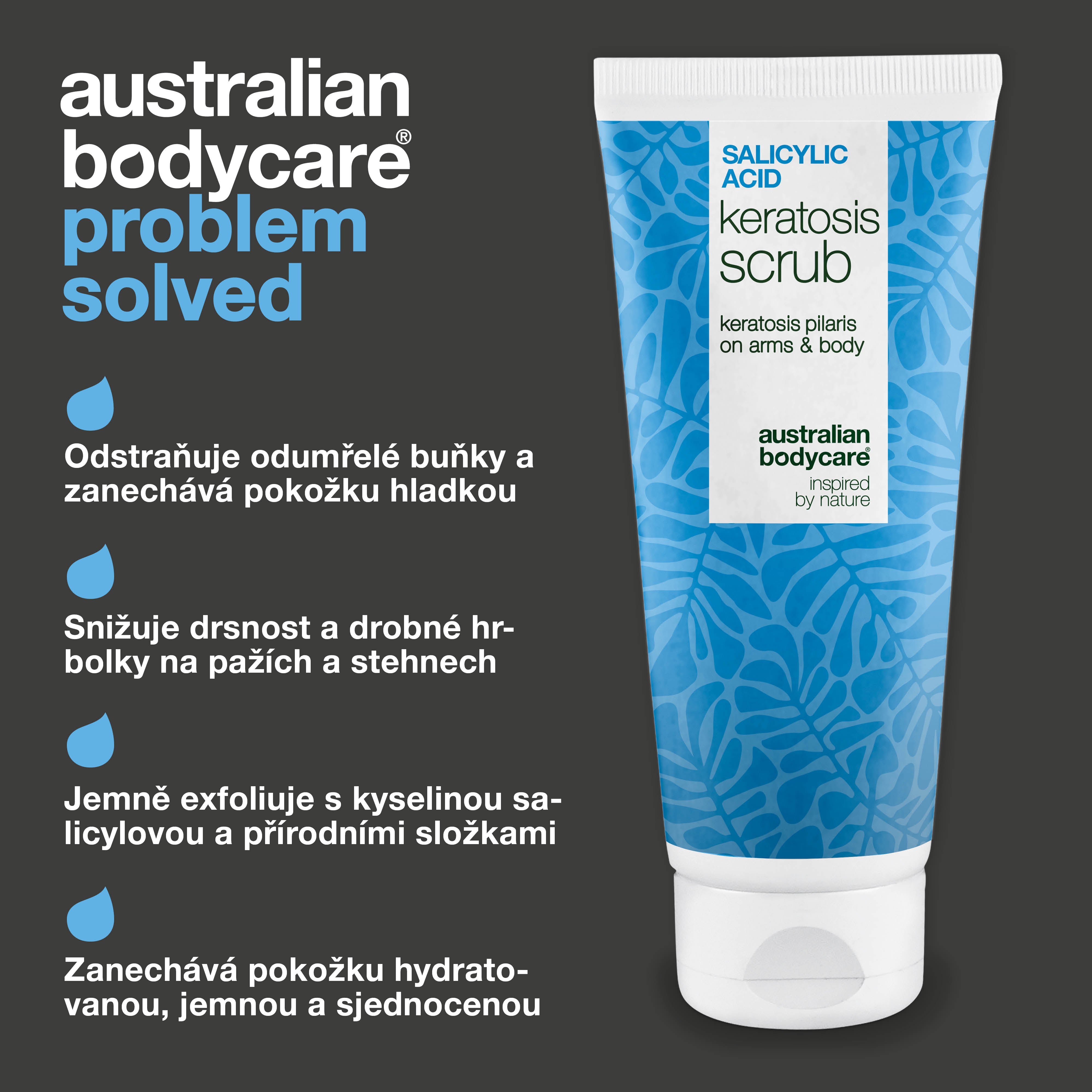 Tělový peeling Keratosis Pilaris odstraňuje odumřelé buňky a zjemňuje pokožku. S kyselinou salicylovou, glycerinem, allantoinem a kyselinou glykolovou.