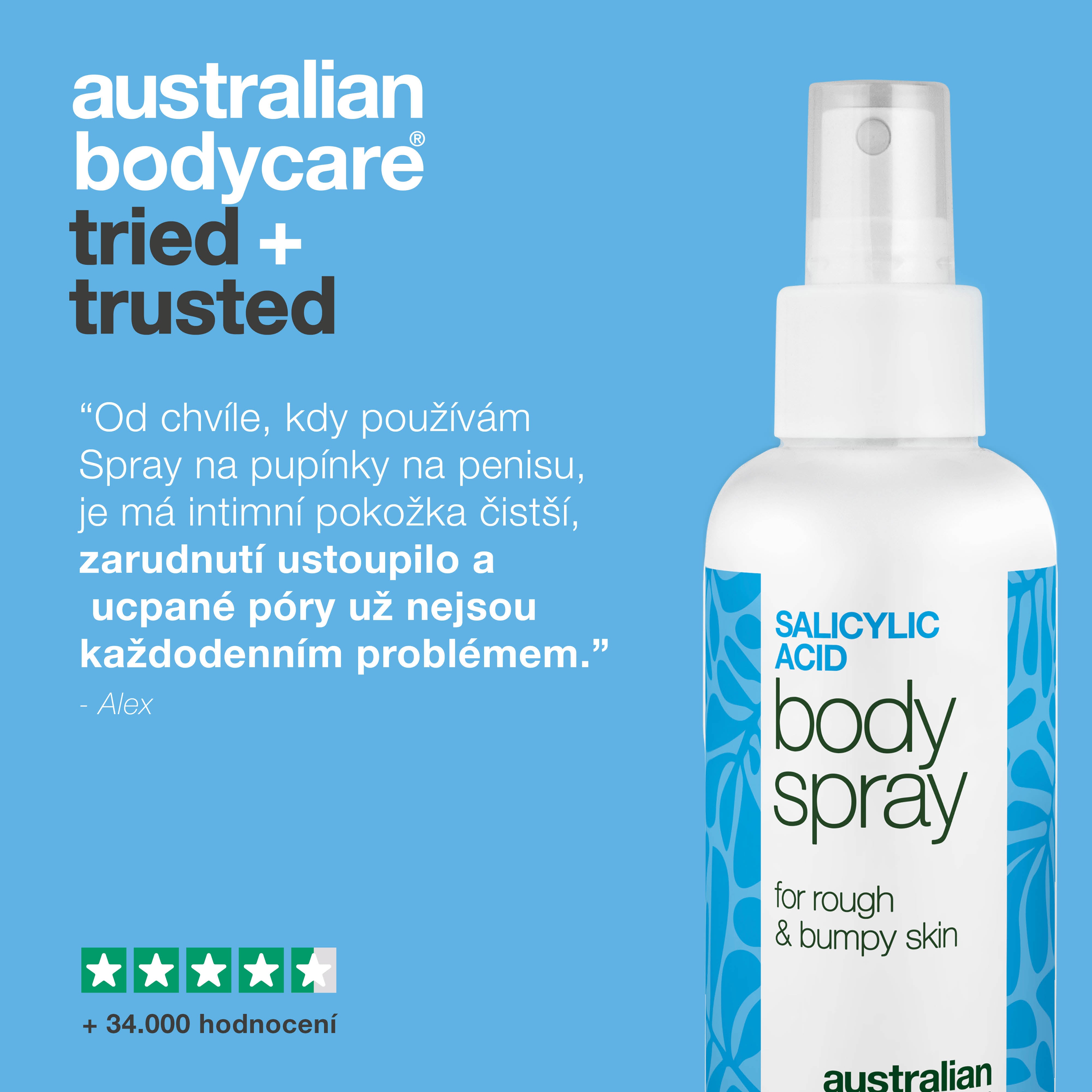 Spray proti pupínkům na penisu čistí póry a předchází novým vyrážkám. S kyselinou salicylovou, kyselinou glykolovou, glycerinem, panthenolem a zinkem.