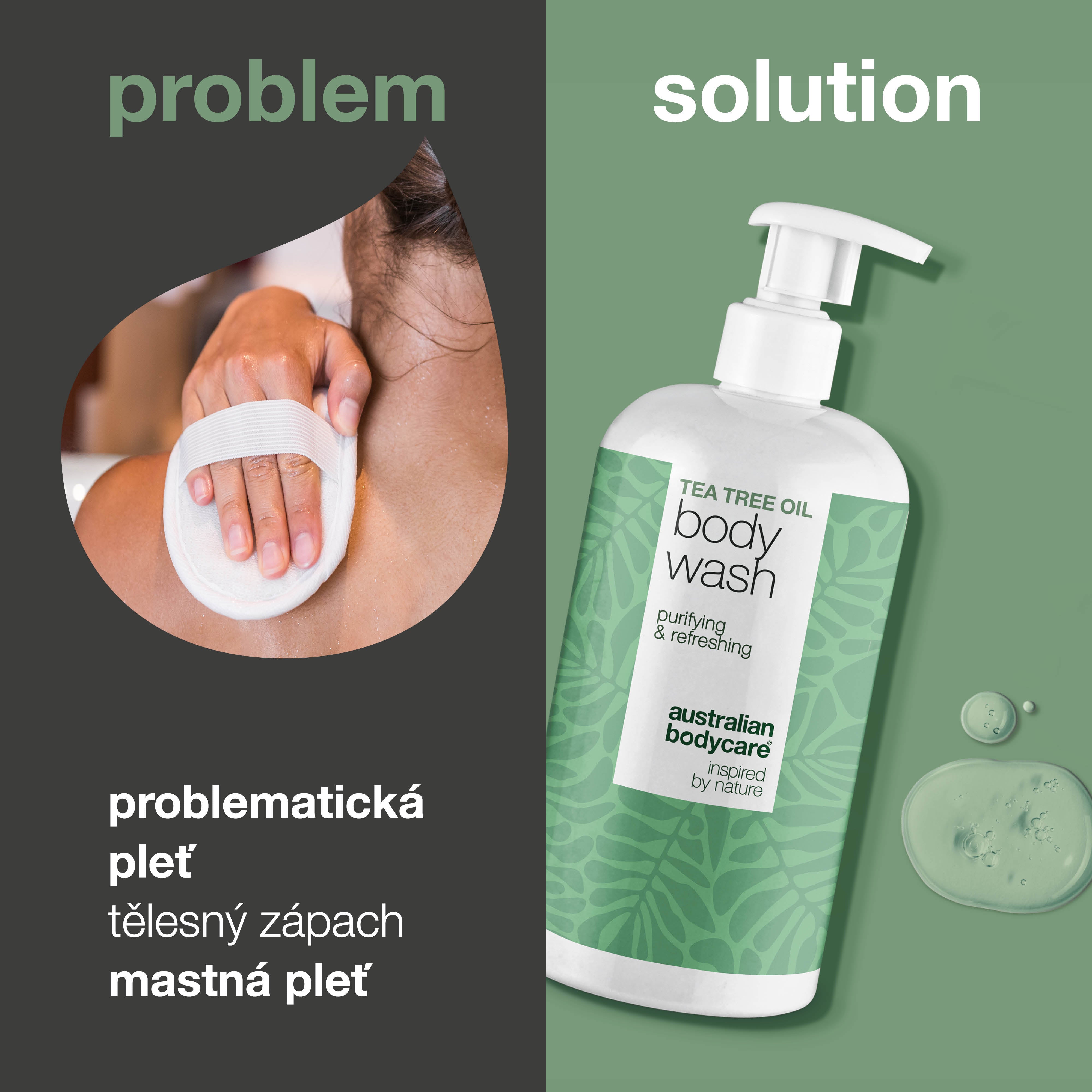 Tea Tree sprchový gel proti pupínkům, zápachu a svědění – s Tea Tree Olejem a Zinc PCA