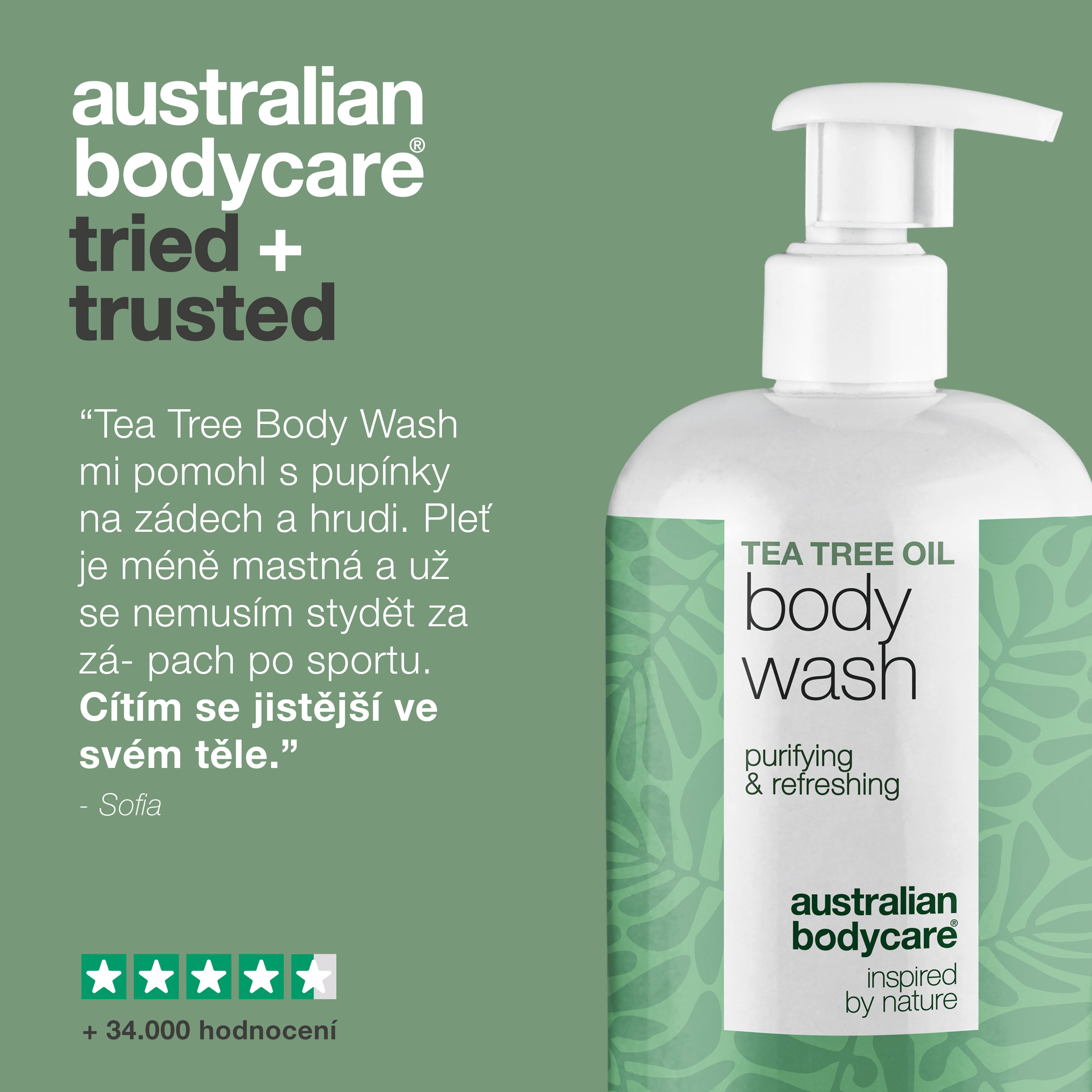 Tea Tree sprchový gel proti pupínkům, zápachu a svědění – s Tea Tree Olejem a Zinc PCA