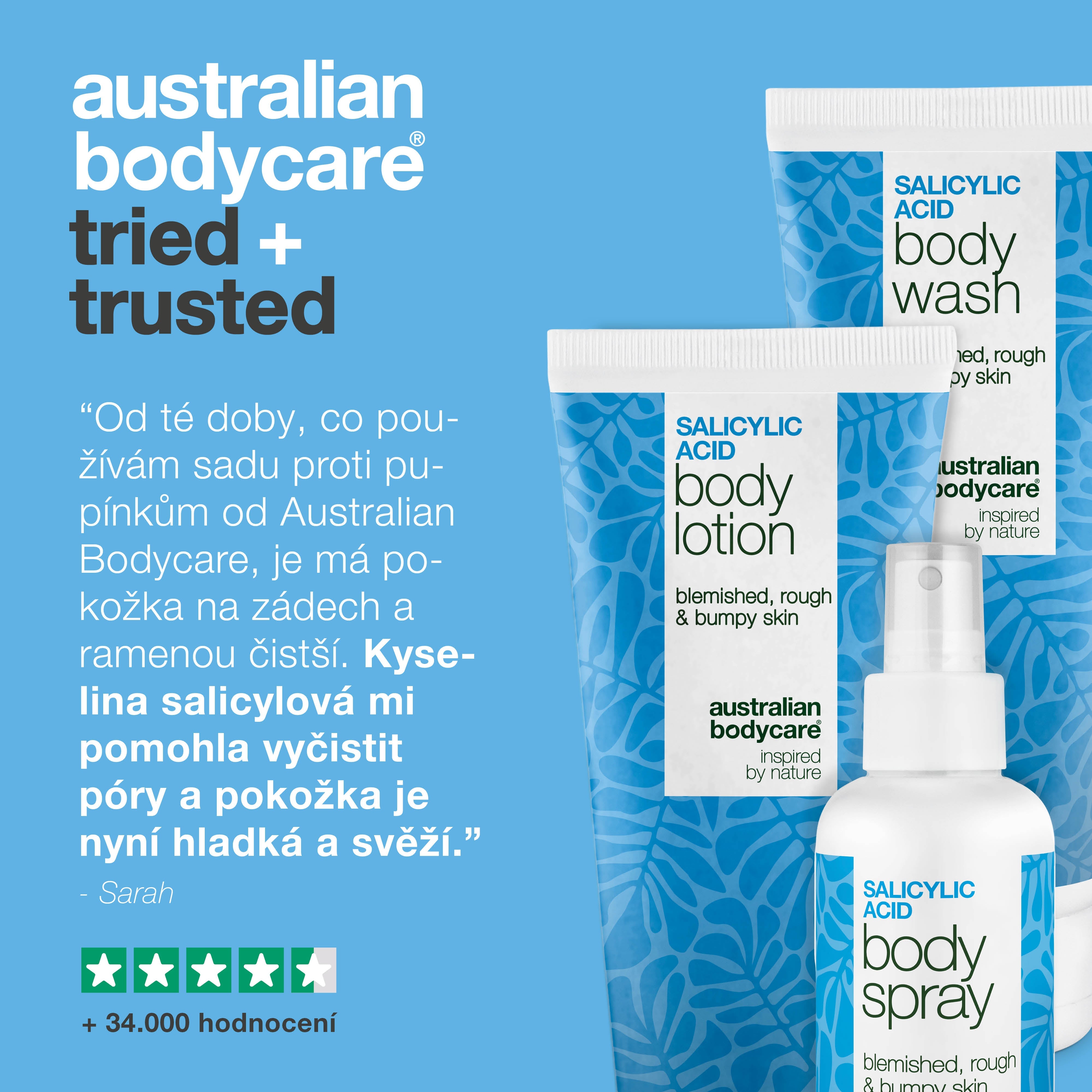 Tělová sada na pupínky a nečistou pokožku – 3 produkty s kyselinou salicylovou — Tělová péče na pupínky a akné. Obsahuje kyselinu salicylovou a niacinamid, které čistí, zklidňují a vyrovnávají pokožku