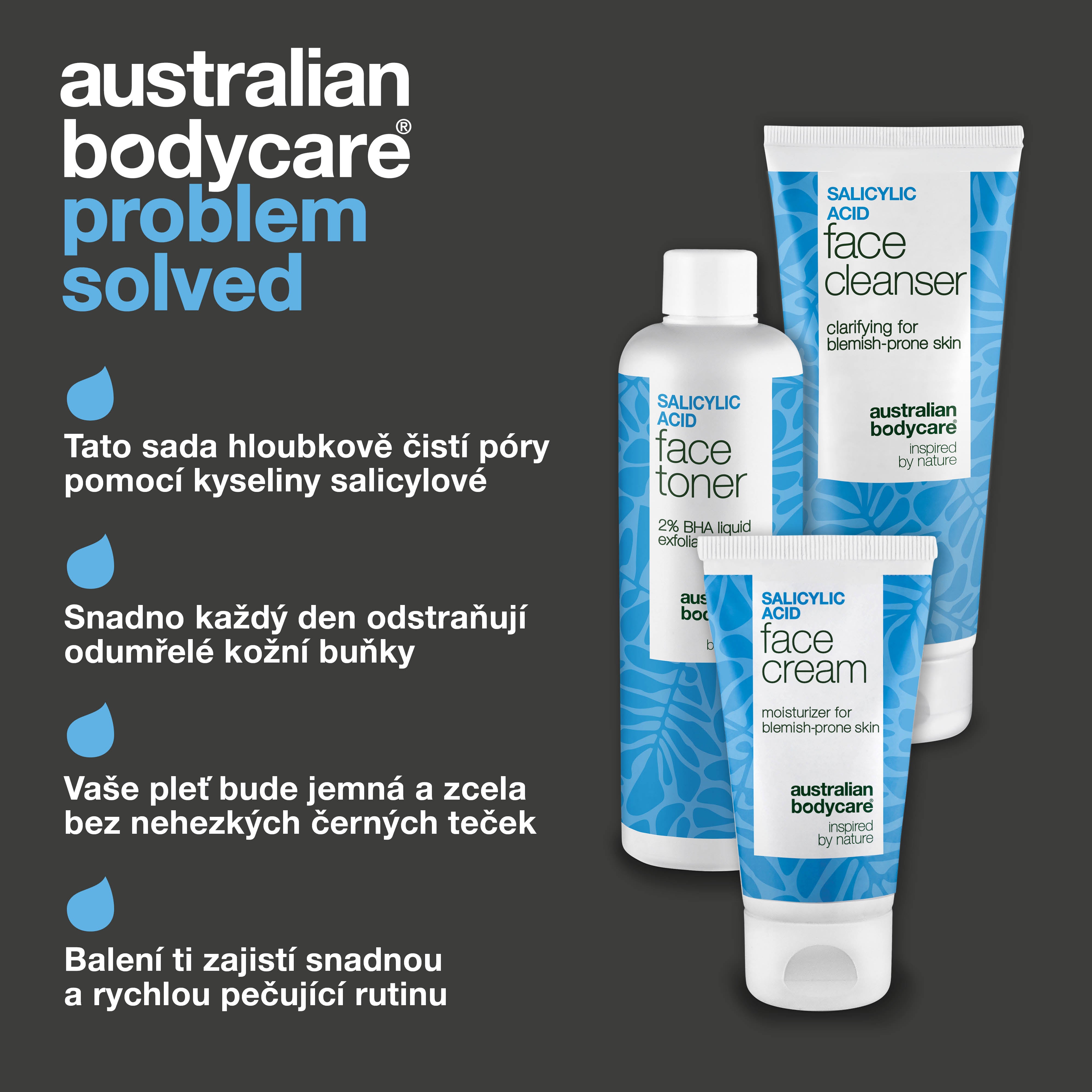 Sada proti černým tečkám a ucpaným pórům s kyselinou salicylovou – hloubkové čištění pro hladkou pleť