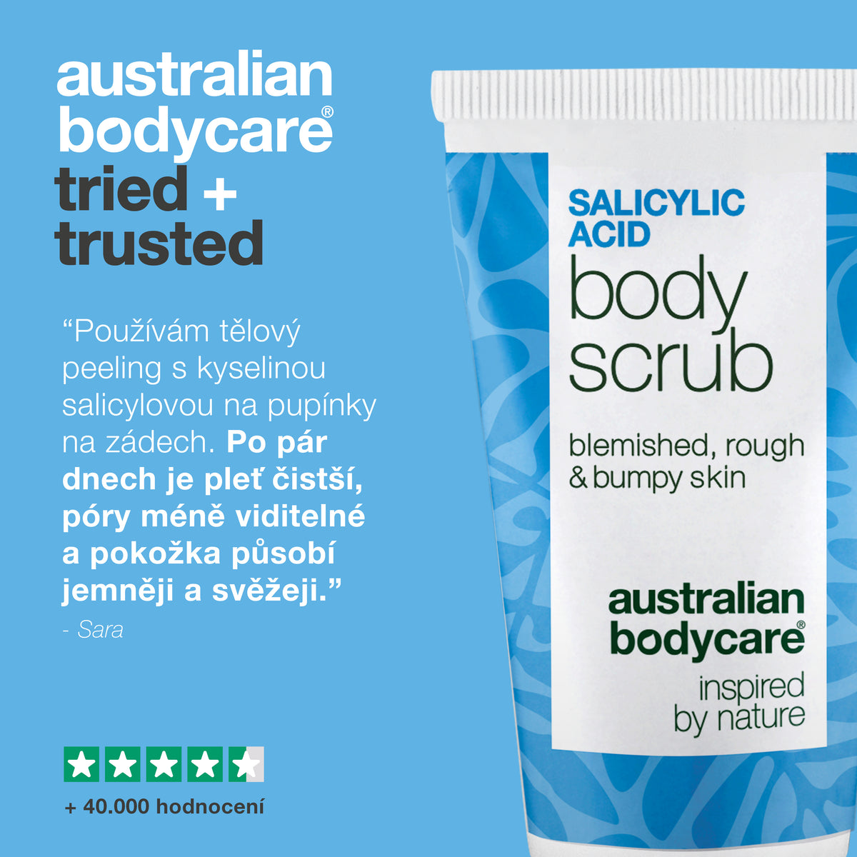 Zákaznická recenze Salicylic Acid Body Scrubu: pupínky jsou pryč, póry jsou čistší a pokožka vypadá hladší a jasnější — Sara. 4,5 z 5 hvězdiček a více než 40 000 hodnocení