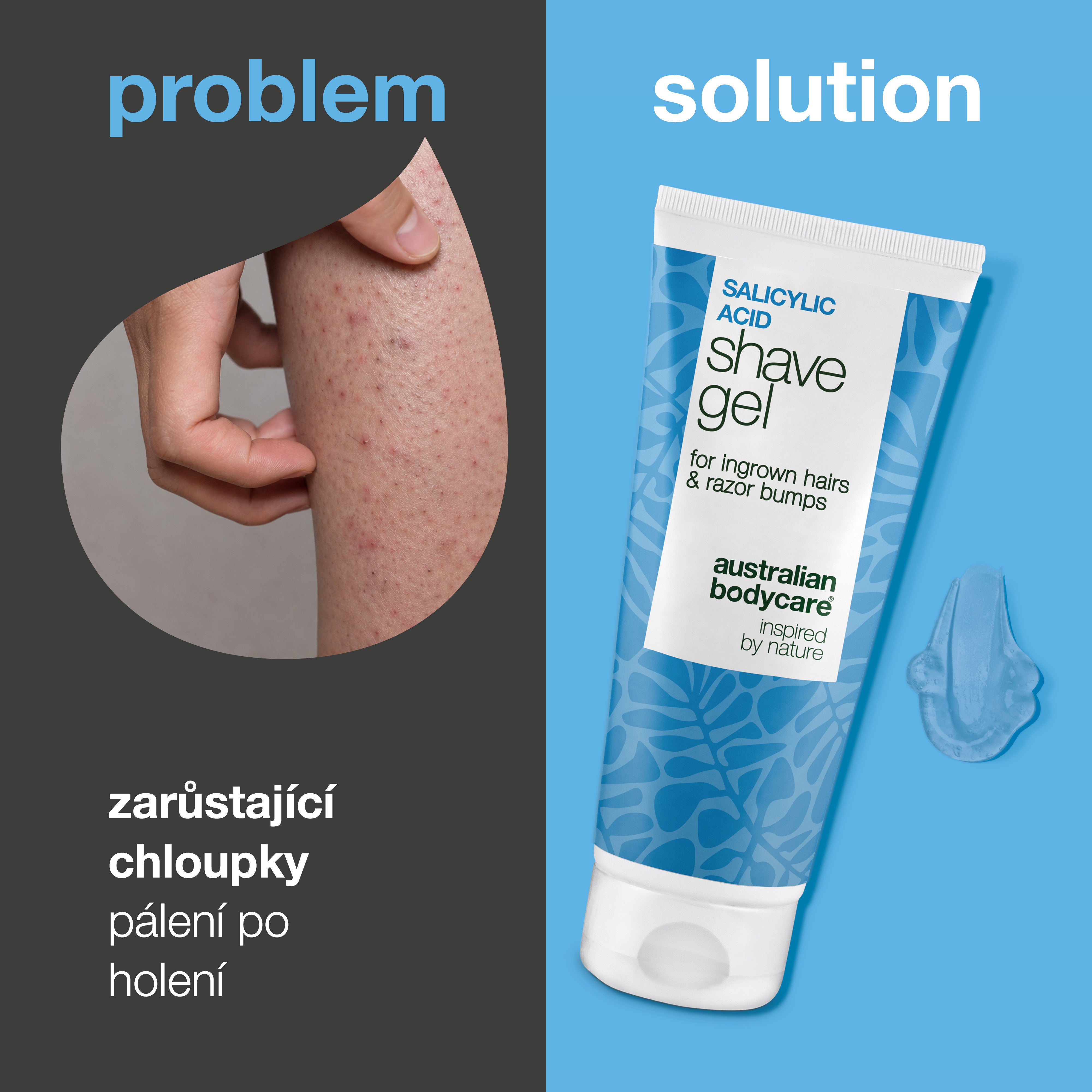 Holicí gel s kyselinou salicylovou proti zarůstání chloupků — Holicí gel s kyselinou salicylovou proti zarůstání chloupků. Obsahuje glycerin a panthenol pro holení bez podráždění a svědění.