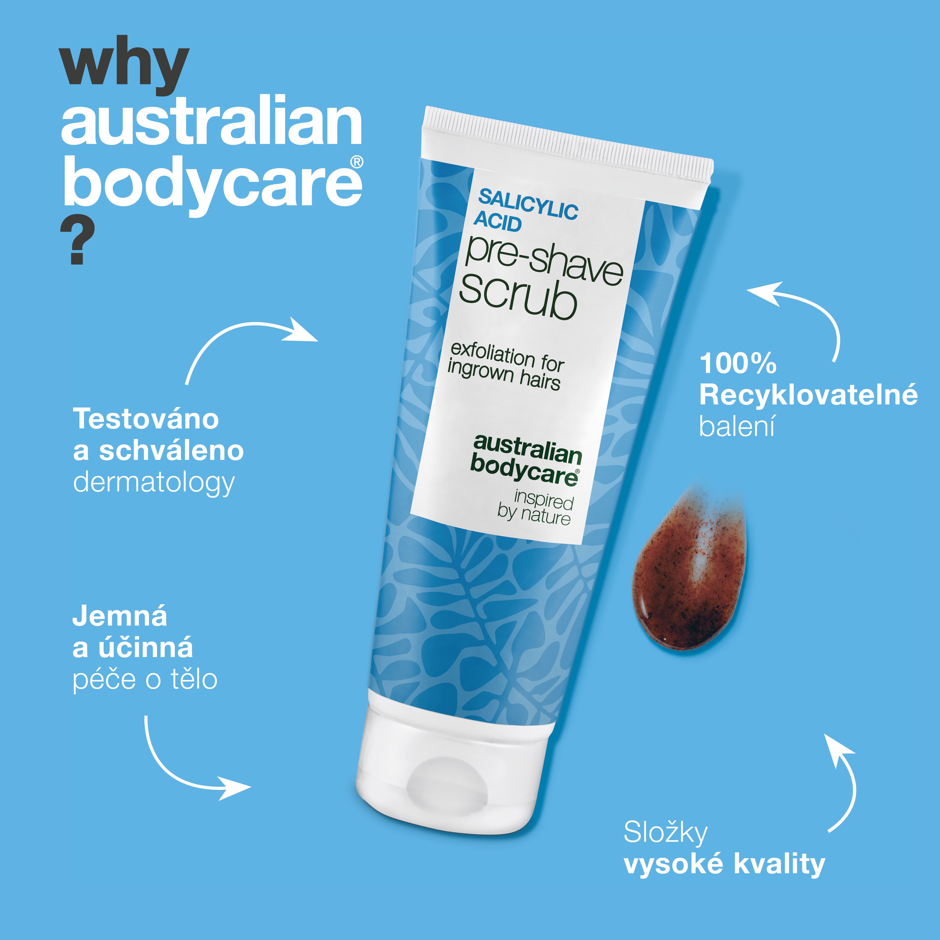 Peeling s kyselinou salicylovou na zarůstající chloupky — Peeling s kyselinou salicylovou na zarůstající chloupky a pupínky. Zajistí hladké holení bez svědění. Obsahuje kyselinu salicylovou a AHA.
