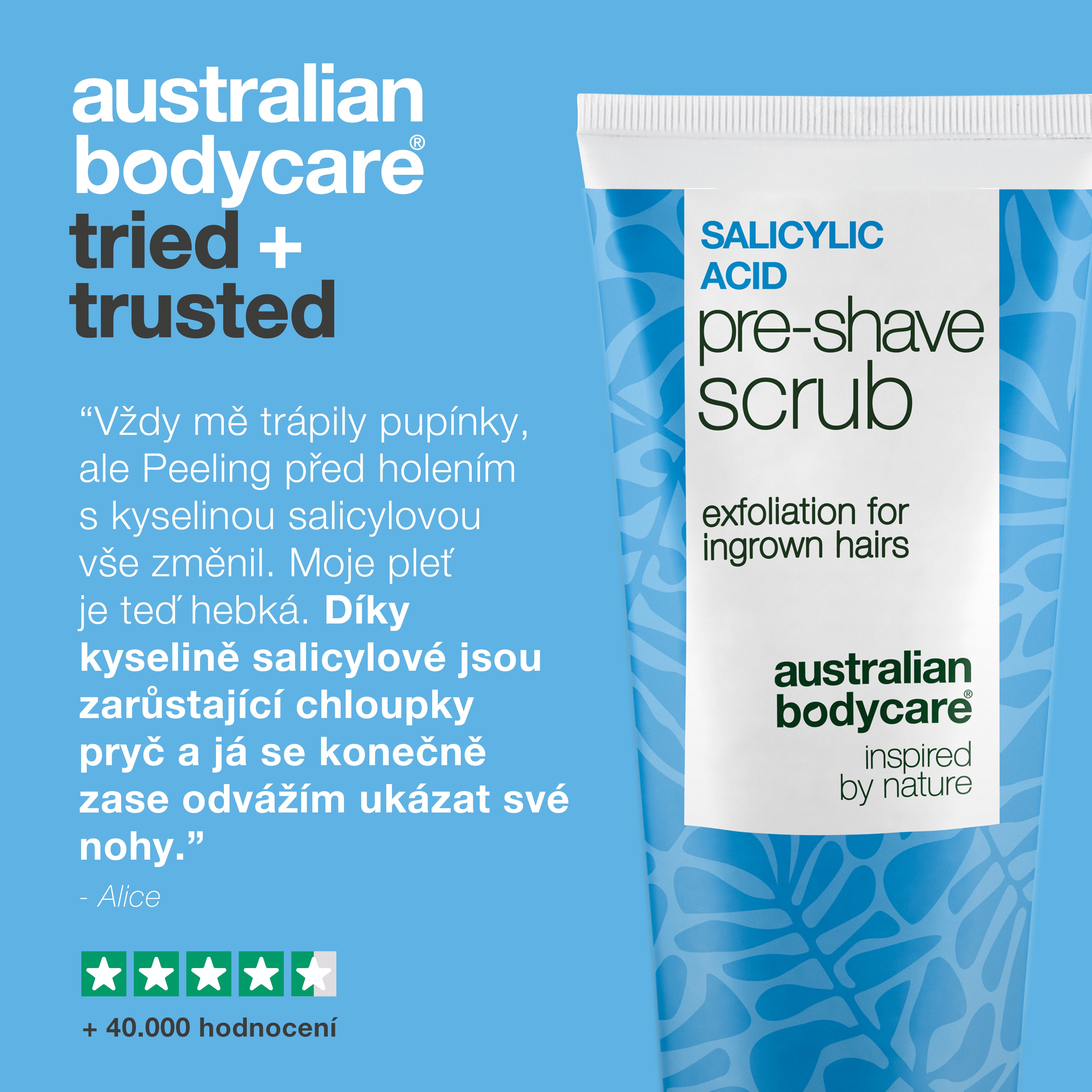 Peeling s kyselinou salicylovou na zarůstající chloupky — Peeling s kyselinou salicylovou na zarůstající chloupky a pupínky. Zajistí hladké holení bez svědění. Obsahuje kyselinu salicylovou a AHA.