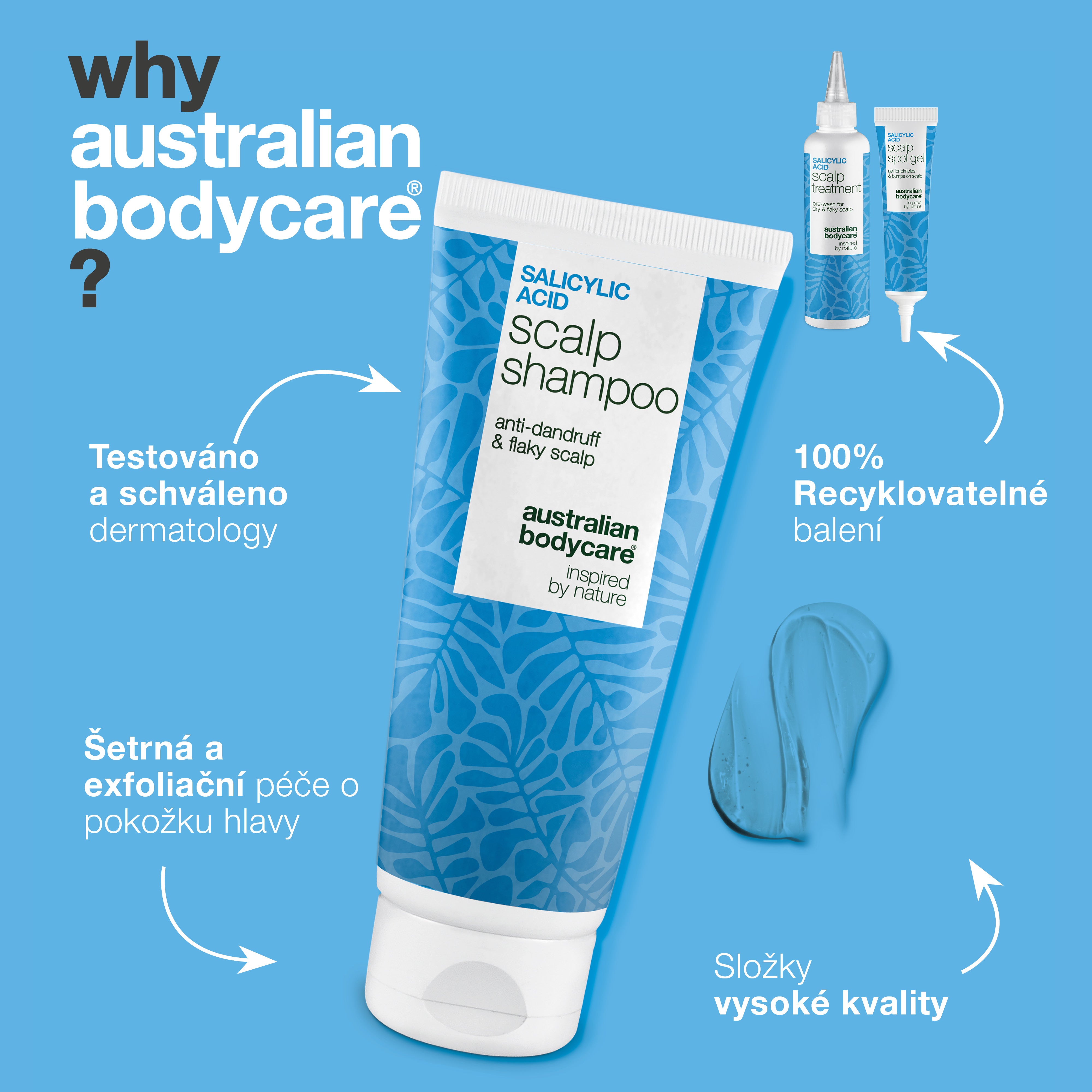 Proč Australian Bodycare: testováno a schváleno dermatology, šetrná exfoliační péče a recyklovatelné obaly