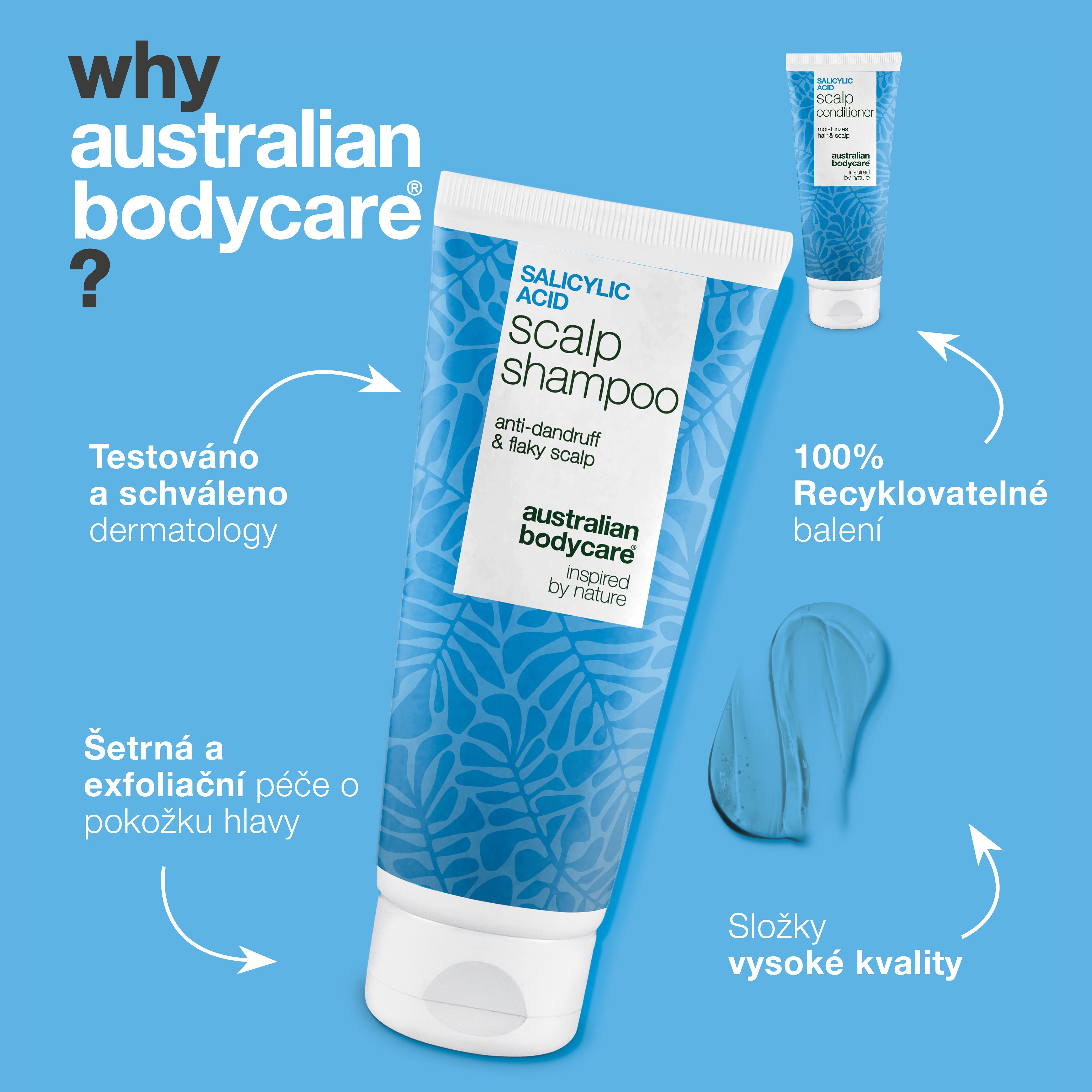 Proč Australian Bodycare: testováno a schváleno dermatology, šetrná exfoliační péče a recyklovatelné obaly