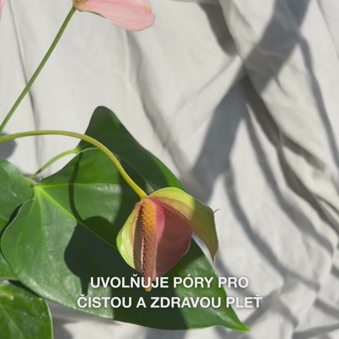 Záběr zblízka na ruku jemně krouživě vedoucí silikonový kartáček Face Scrubber po mírně vlhké pokožce obličeje: flexibilní štětiny jemně exfoliují, odstraňují nečistoty a odumřelé buňky, odhalují hladkou texturu a podporují svěží, jemný lesk.
