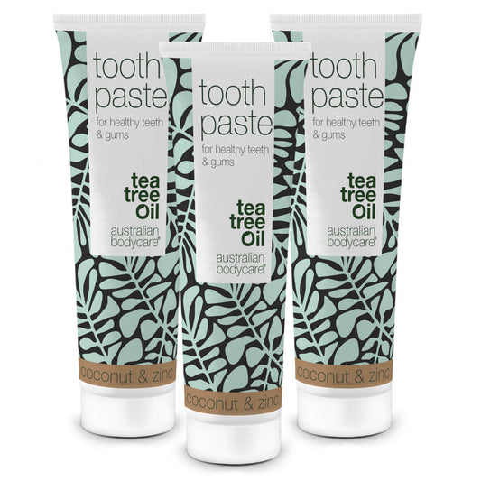 3 ks zubní pasty Tea Tree Oil Coconut & Zinc - Pro každodenní péči o parodontální onemocnění a zánět dásní