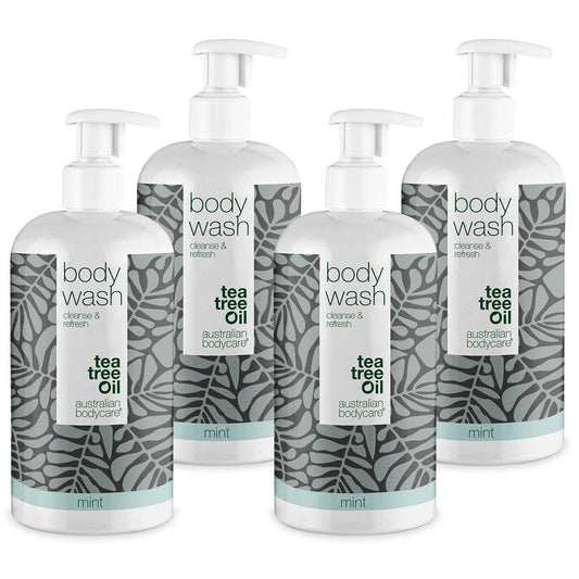 4 za cenu 3 Tea Tree tělové mycí prostředky 500 ml Mint — výhodná nabídka - Balení 4 tělových mycích prostředků (500 ml): Tea Tree Oil Mint
