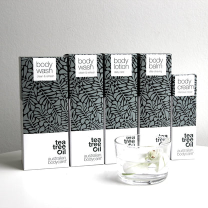 Tělová sada na pupínky, černé tečky, akné na zádech a na hýždích - 3 produkty s přírodním Tea Tree olejem
